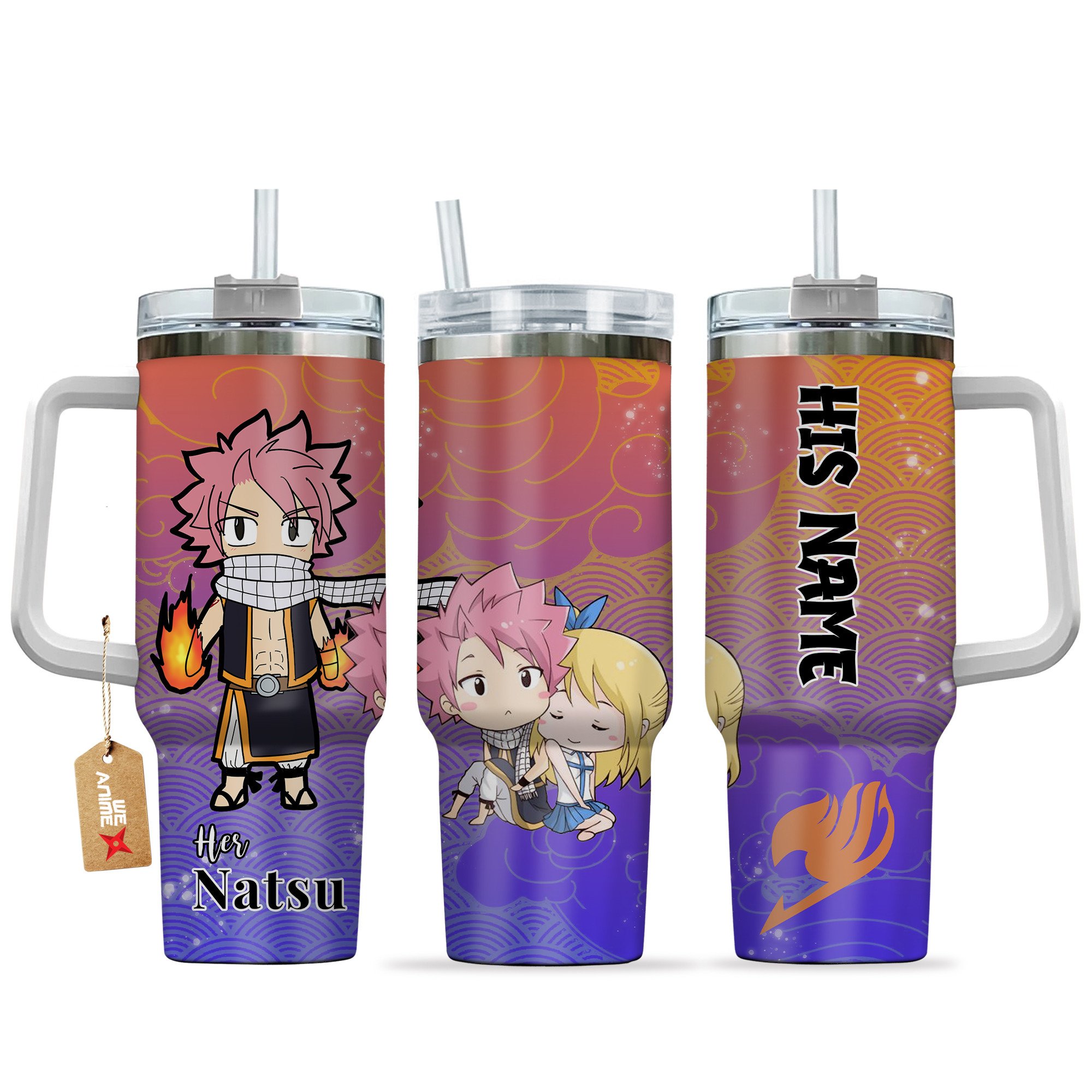 Hydratemerch Natsu Dragneel Fairy Tail Anime Valentine Custom Stanley Quencher 40oz Stainless Steel Tumbler With Handle