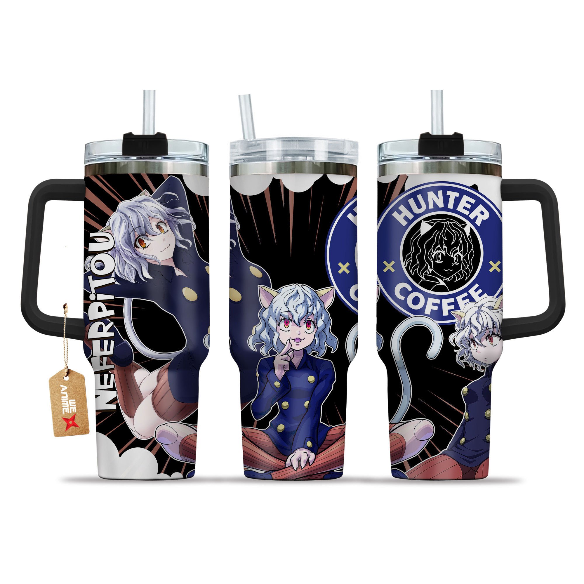 Hydratemerch Neferpitou Hunter x Hunter Anime Custom Stanley Quencher 40oz Stainless Steel Tumbler With Handle