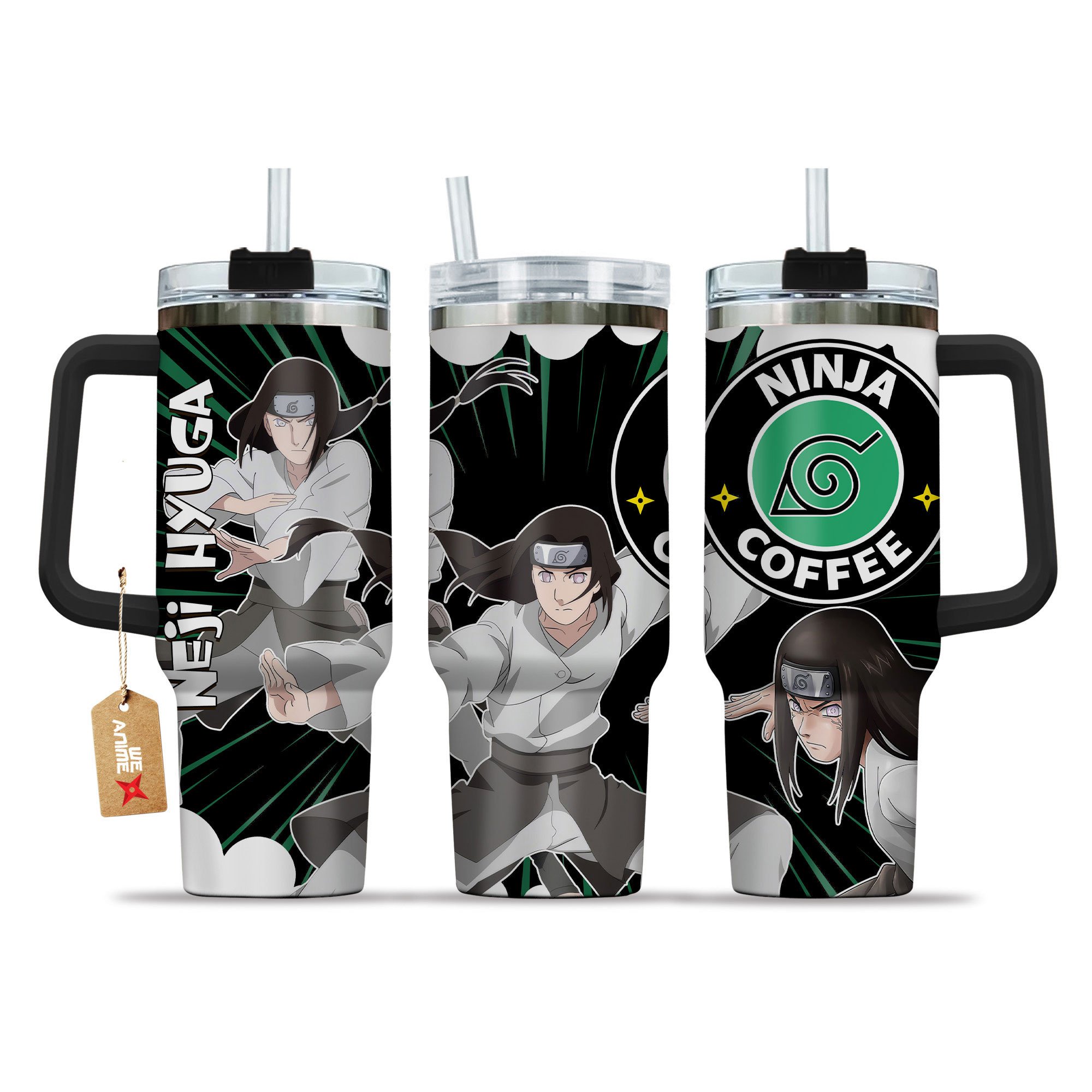 Hydratemerch Neji Hyuga Naruto Anime Custom Stanley Quencher 40oz Stainless Steel Tumbler With Handle