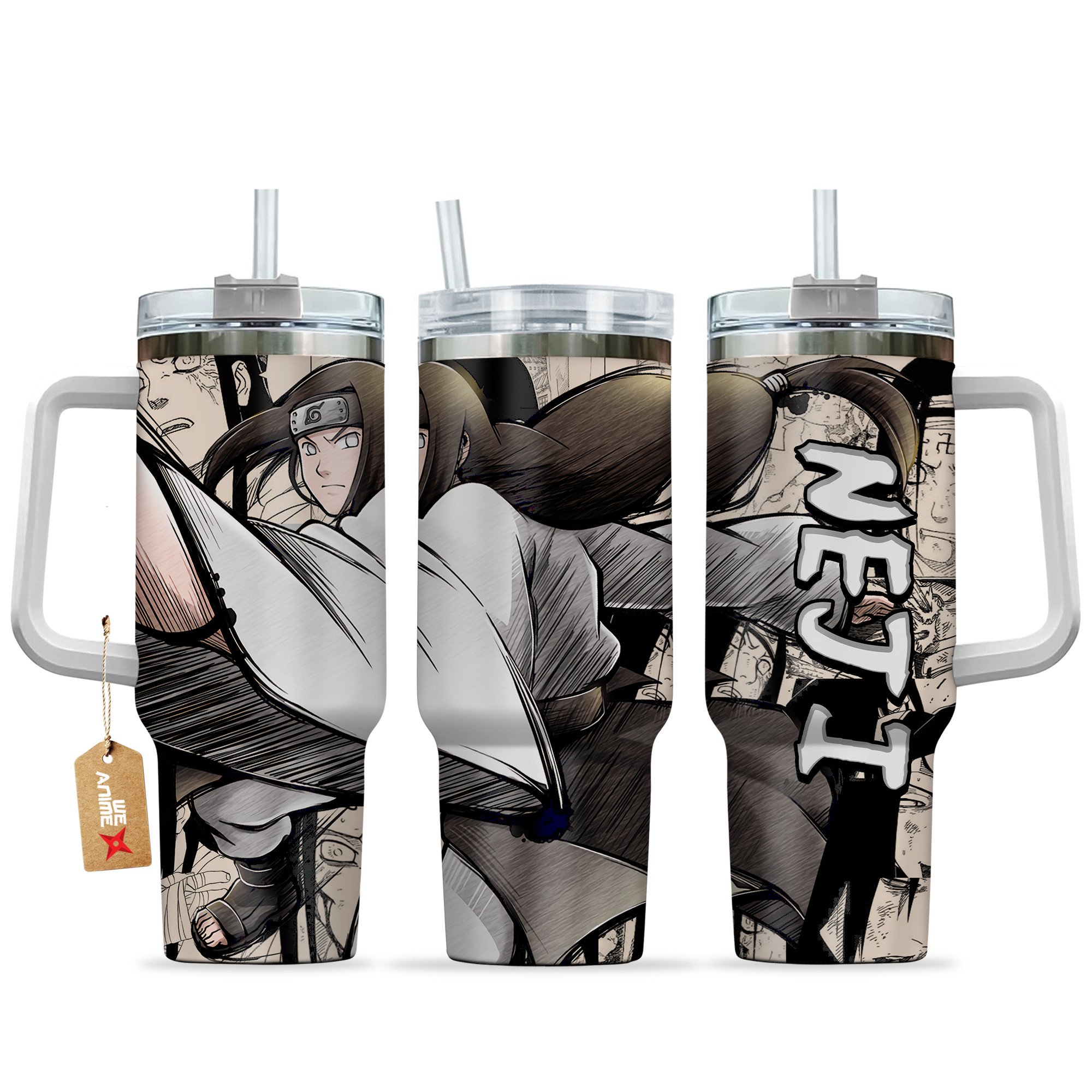 Hydratemerch Neji Hyuga Naruto Anime Custom Stanley Quencher 40oz Stainless Steel Tumbler With Handle