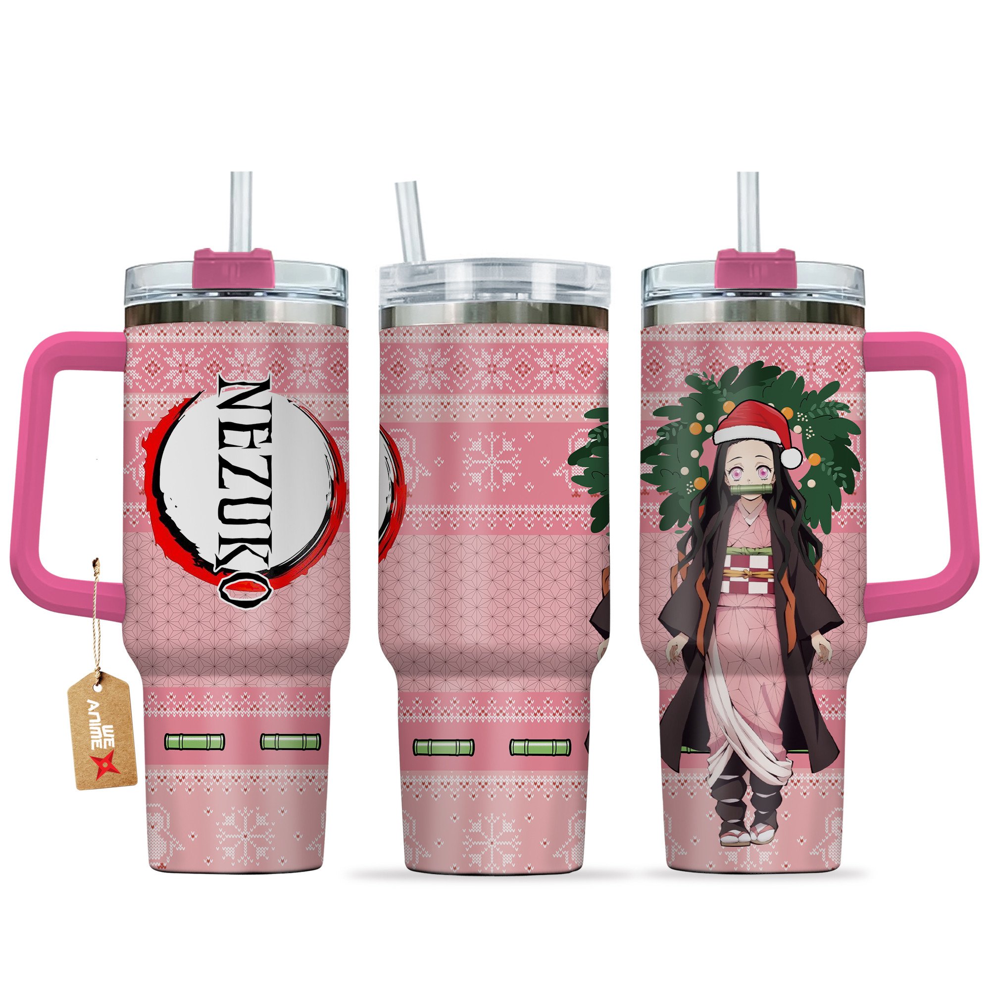 Hydratemerch Nezuko Kamado Demon Slayer Anime Custom Stanley Quencher 40oz Stainless Steel Tumbler With Handle