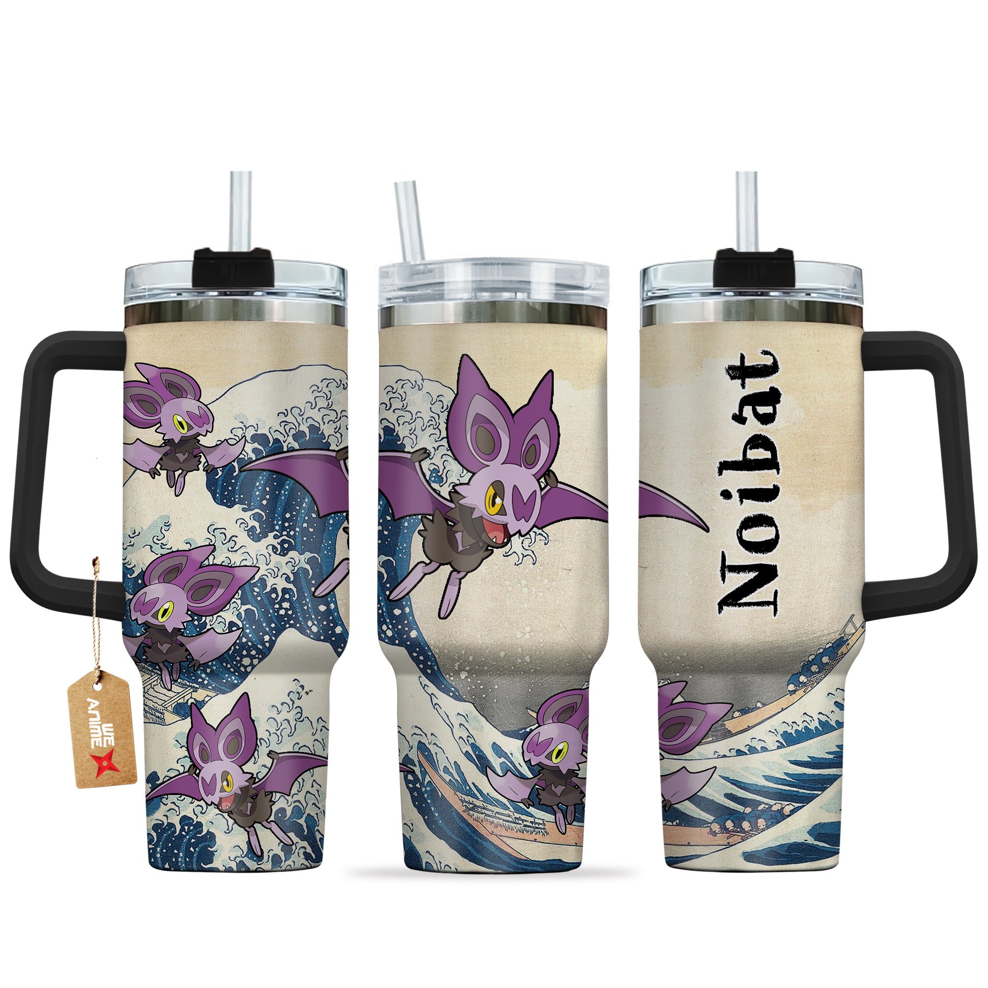 Hydratemerch Noibat Pokemon Anime Custom Stanley Quencher 40oz Stainless Steel Tumbler With Handle