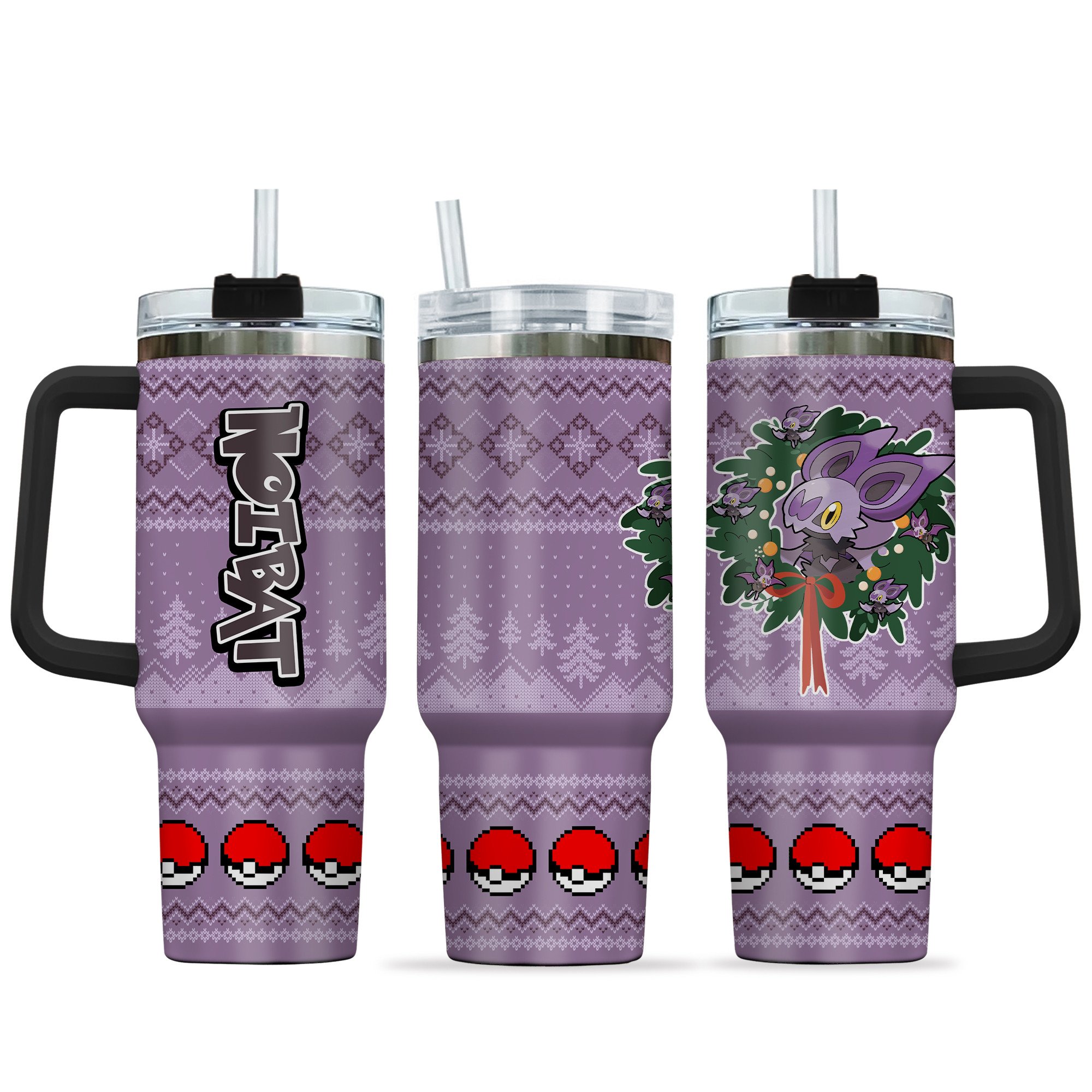 Hydratemerch Noibat Pokemon Anime Custom Stanley Quencher 40oz Stainless Steel Tumbler With Handle