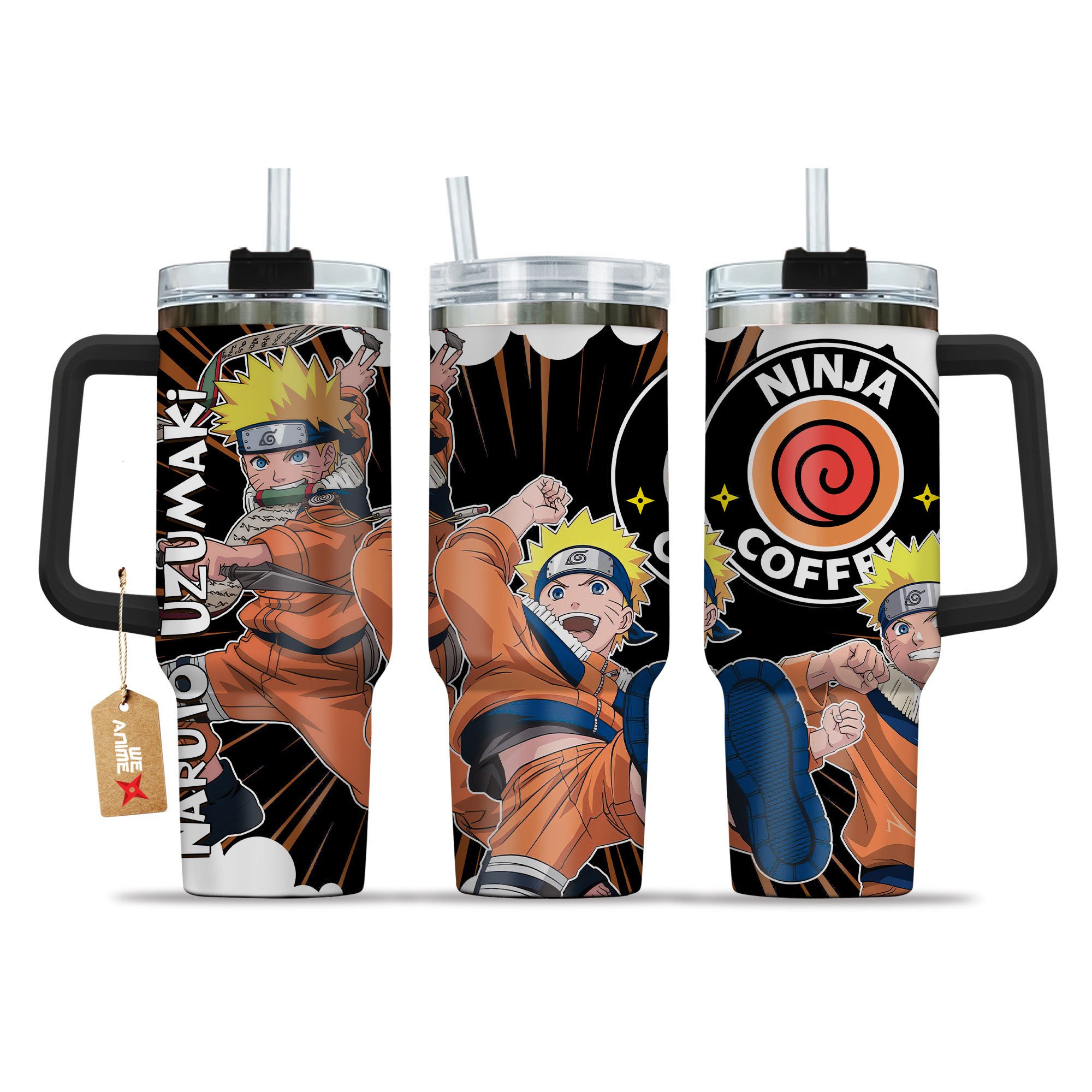 Hydratemerch NRT Uzumaki Naruto Anime Custom Stanley Quencher 40oz Stainless Steel Tumbler With Handle