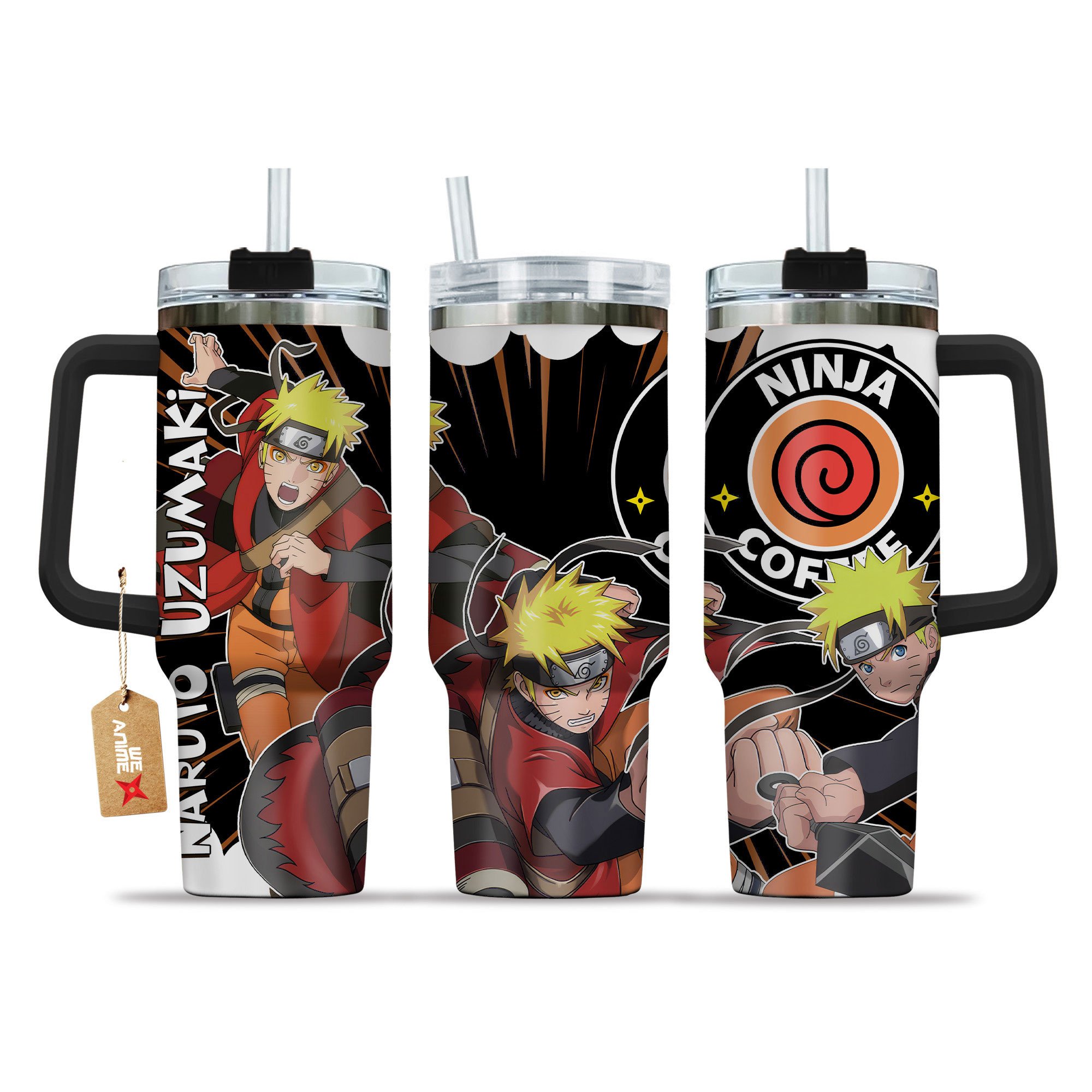 Hydratemerch NRT Uzumaki Sage Naruto Anime Custom Stanley Quencher 40oz Stainless Steel Tumbler With Handle