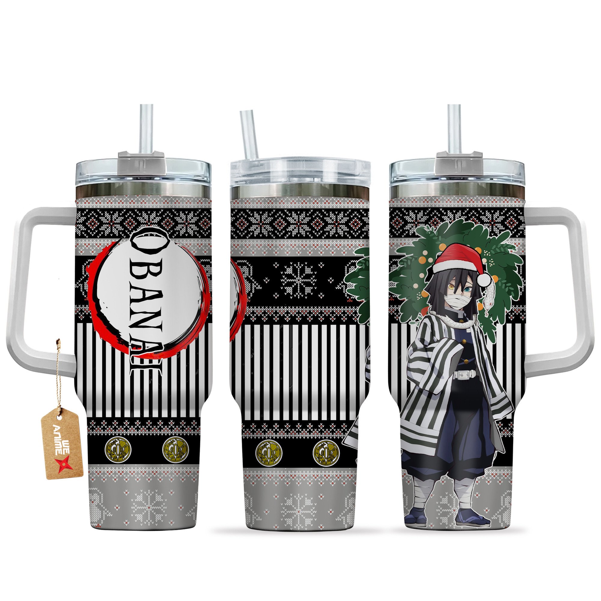 Hydratemerch Obanai Iguro Demon Slayer Anime Custom Stanley Quencher 40oz Stainless Steel Tumbler With Handle