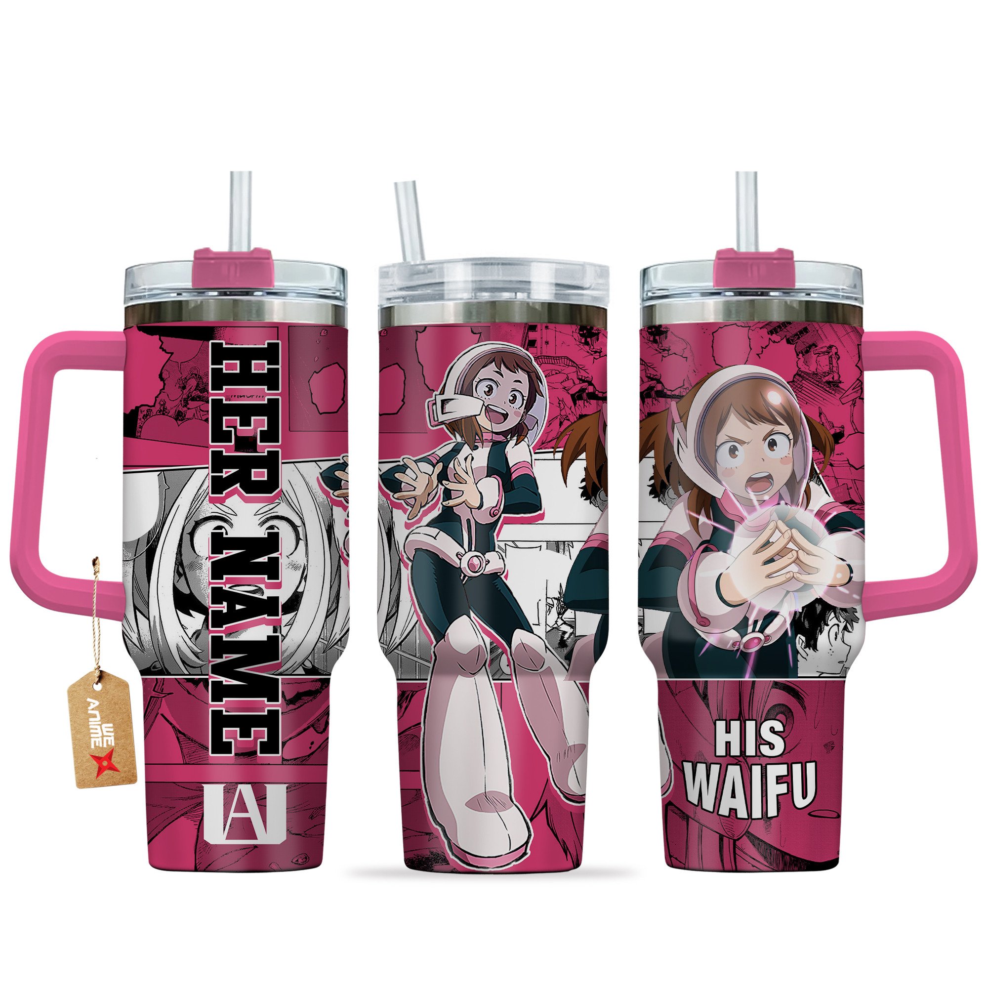 Hydratemerch Ochaco Uraraka My Hero Academia Anime Custom Stanley Quencher 40oz Stainless Steel Tumbler With Handle