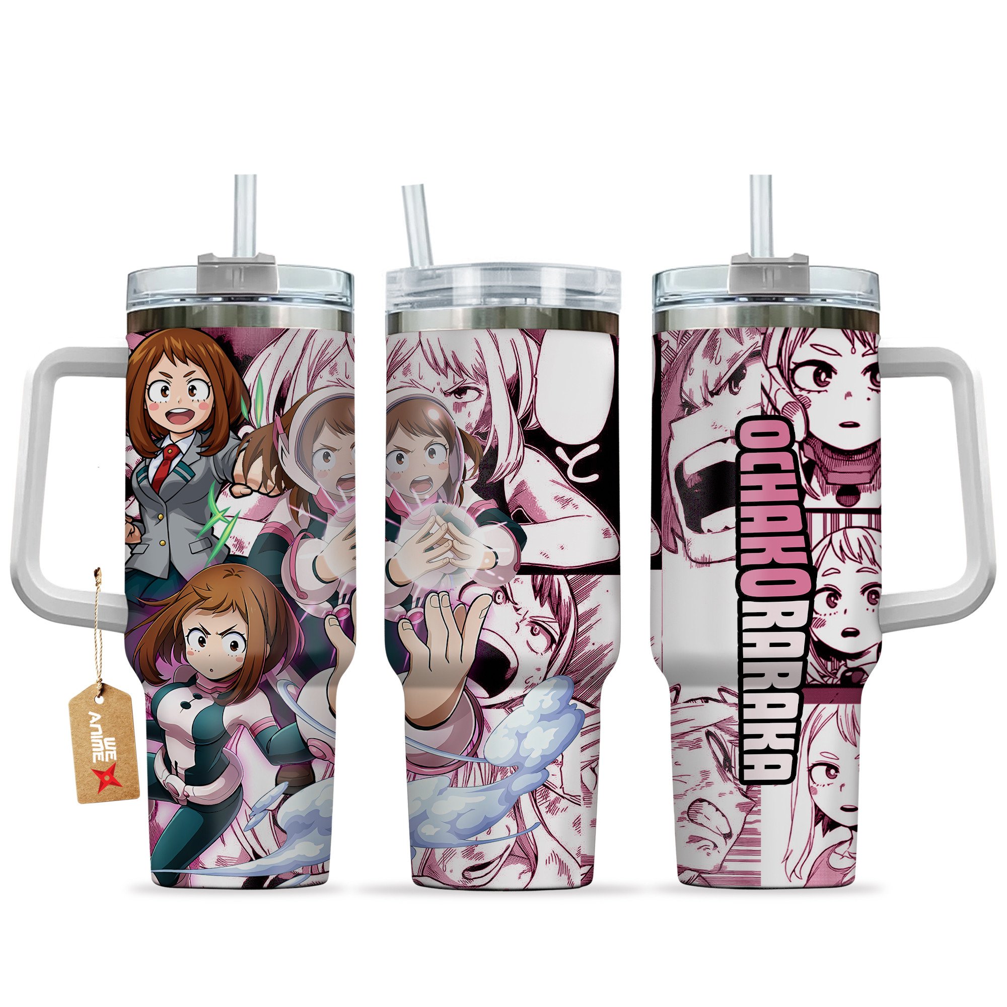 Hydratemerch Ochako Uraraka (Uravity) My Hero Academia Anime Custom Stanley Quencher 40oz Stainless Steel Tumbler With Handle