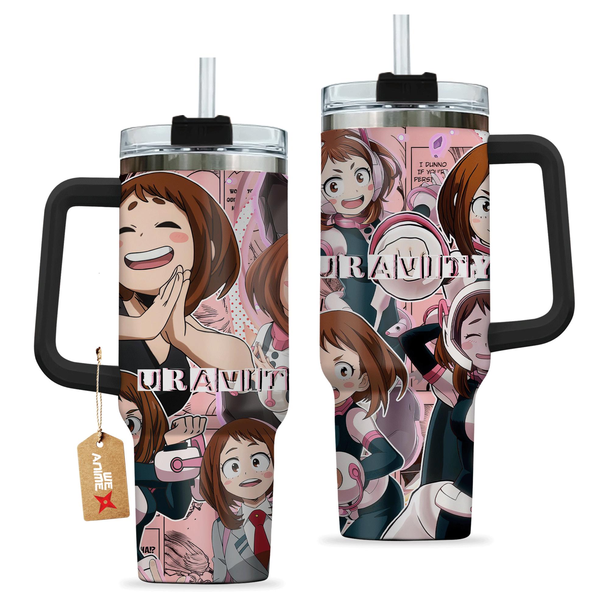 Hydratemerch Ochako Uraraka Uravity My Hero Academia Anime Custom Stanley Quencher 40oz Stainless Steel Tumbler With Handle