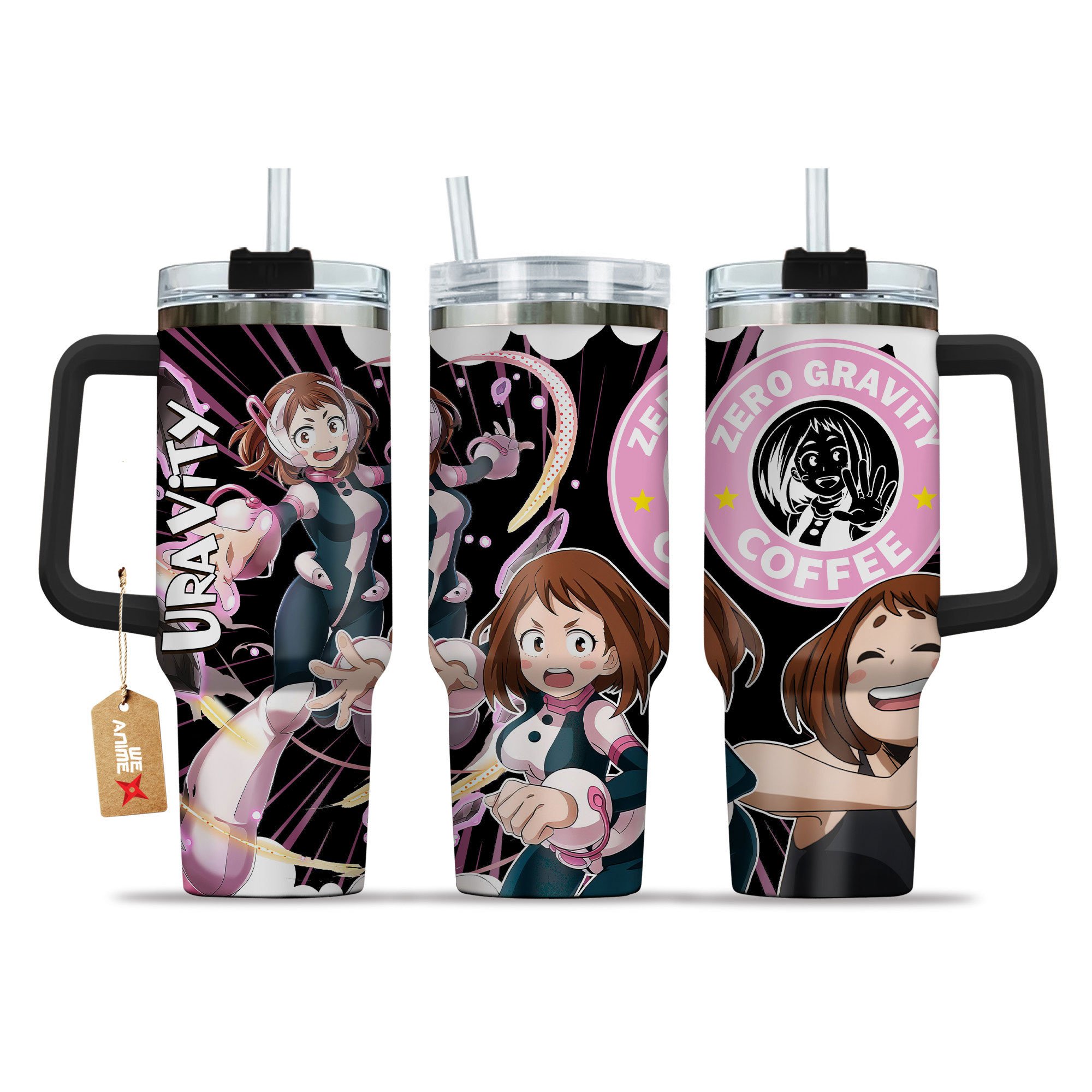 Hydratemerch Ochako Uraraka (Uravity) My Hero Academia Anime Custom Stanley Quencher 40oz Stainless Steel Tumbler With Handle