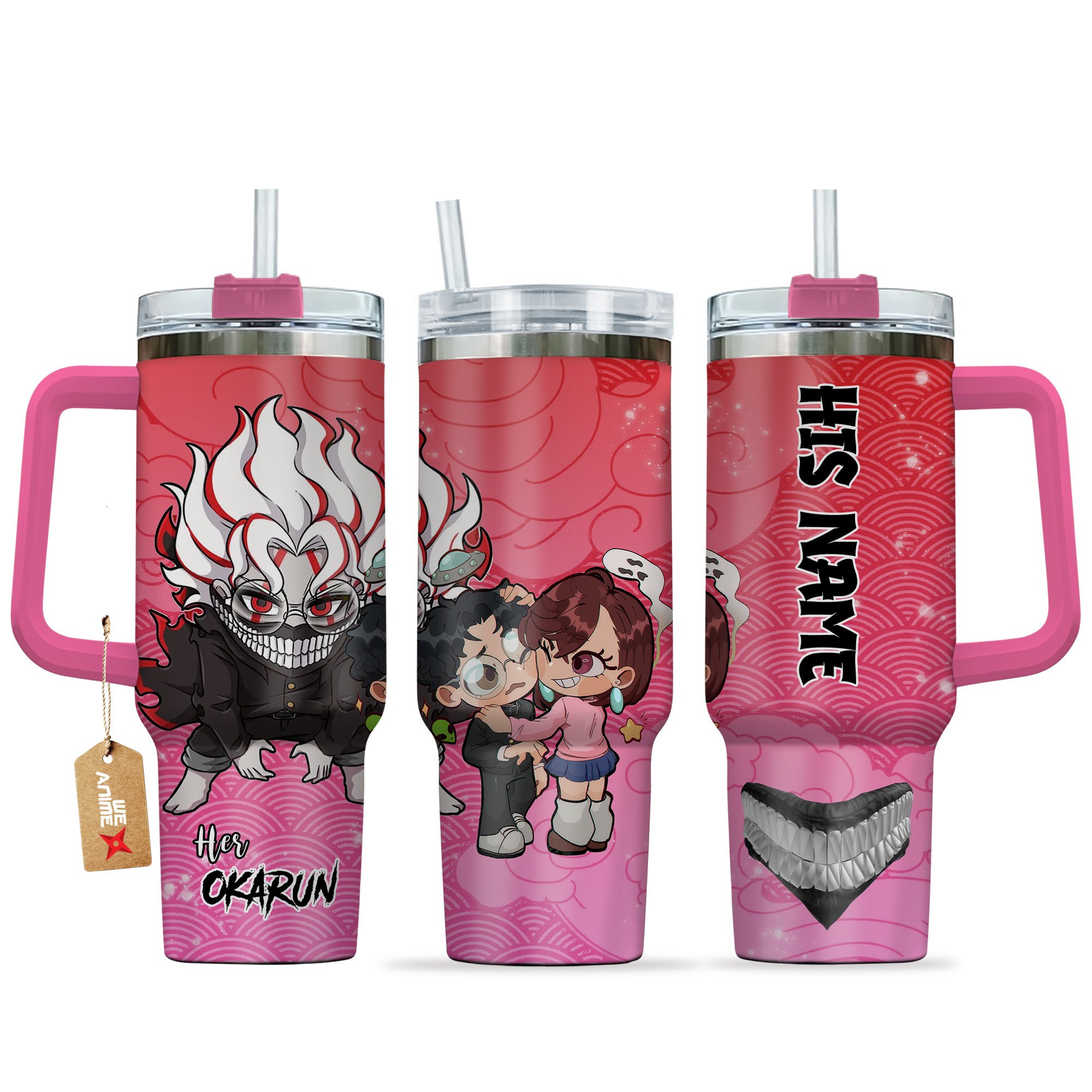 Hydratemerch Okarun Dandadan Anime Valentine Custom Stanley Quencher 40oz Stainless Steel Tumbler With Handle