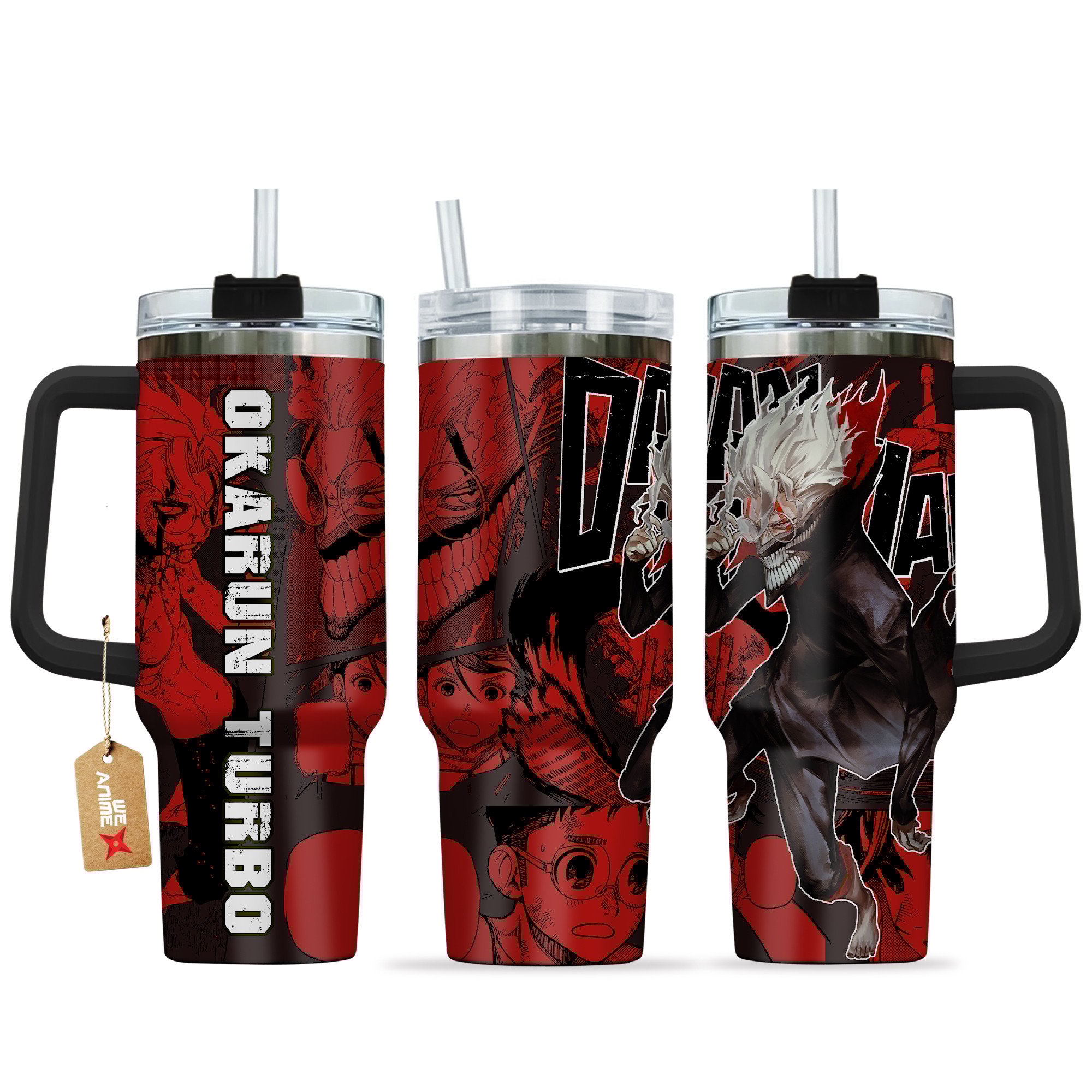 Hydratemerch Okarun Turbo Dandadan Anime Custom Stanley Quencher 40oz Stainless Steel Tumbler With Handle