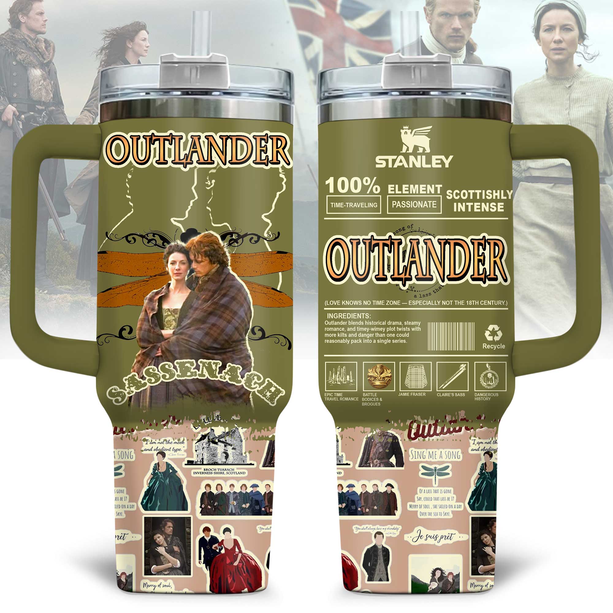 Hydratemerch Outlander TV Series Custom Stanley Quencher 40oz Stainless Steel Tumbler With Handle