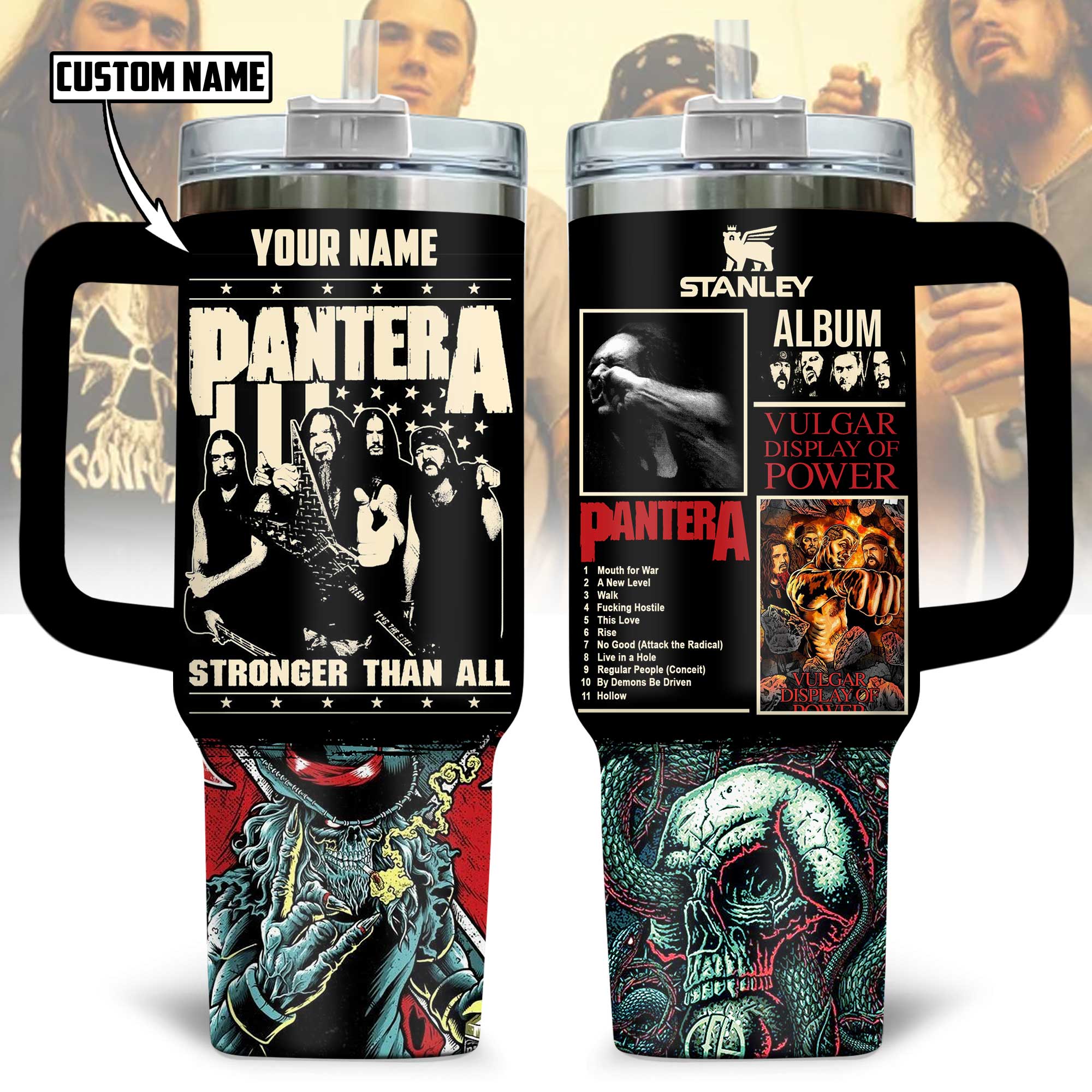 Hydratemerch Pantera Band Music Custom Stanley Quencher 40oz Stainless Steel Tumbler With Handle