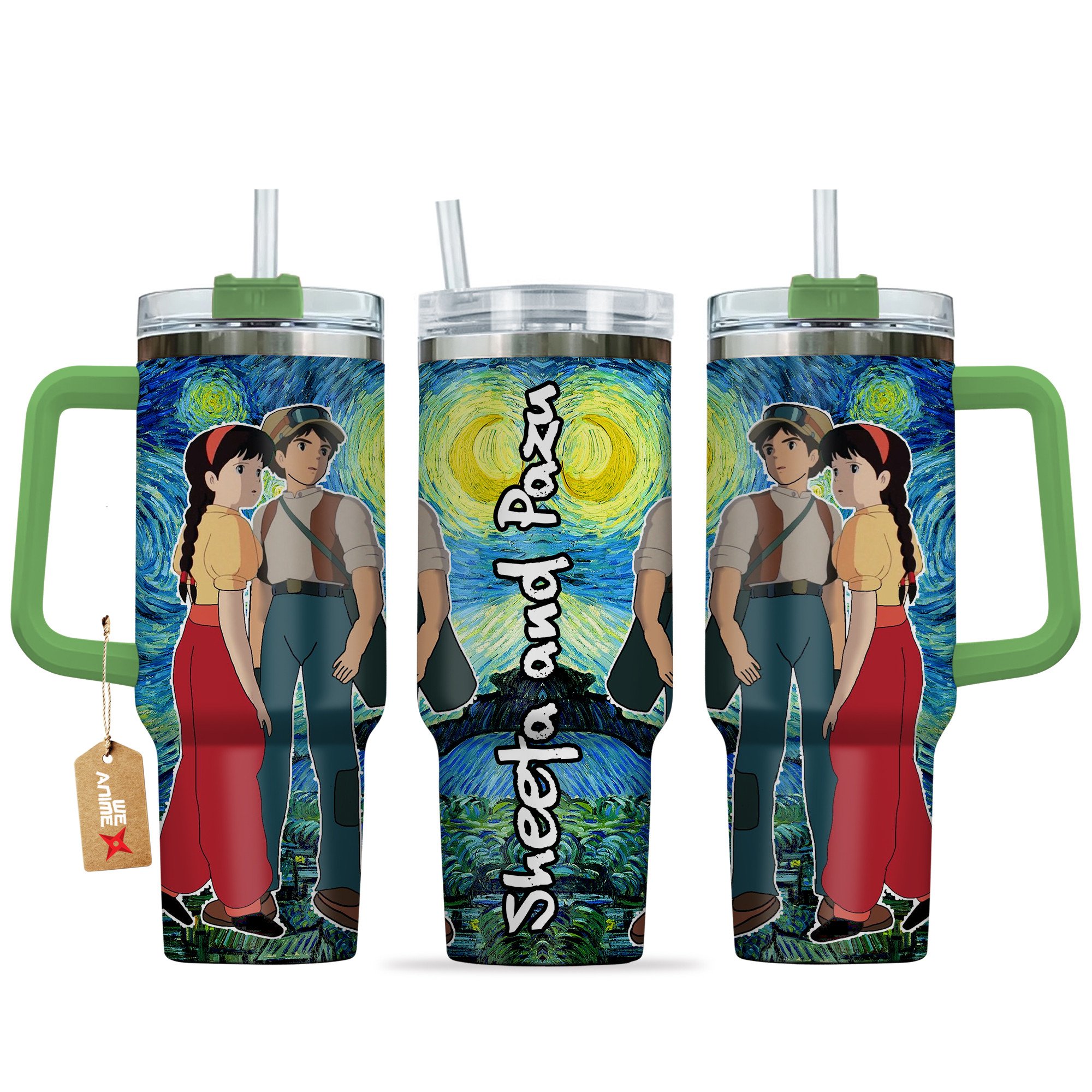 Hydratemerch Pazu and Sheeta Castle in the Sky Anime Custom Stanley Quencher 40oz Stainless Steel Tumbler With Handle