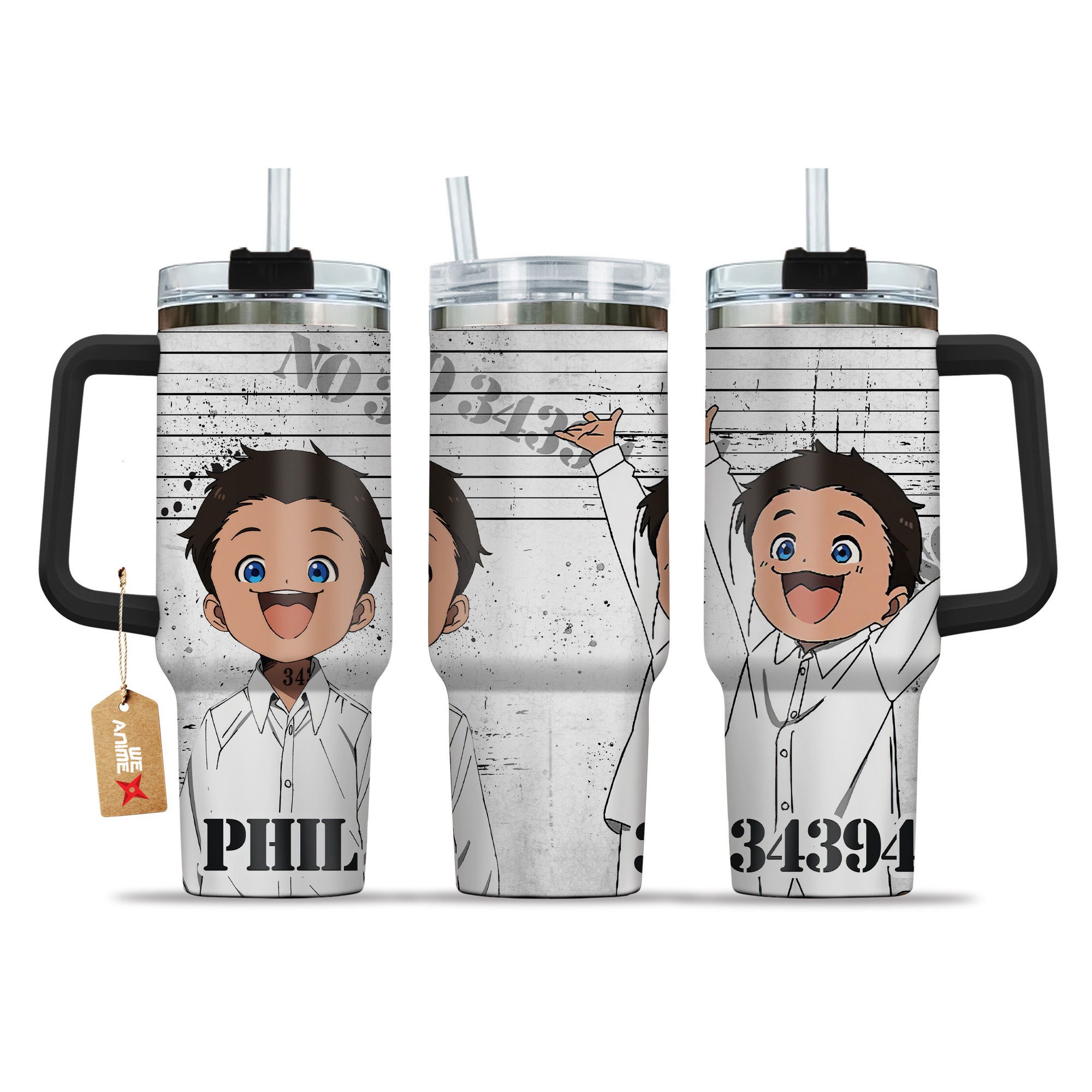 Hydratemerch Phil The Promised Neverland Anime Custom Stanley Quencher 40oz Stainless Steel Tumbler With Handle