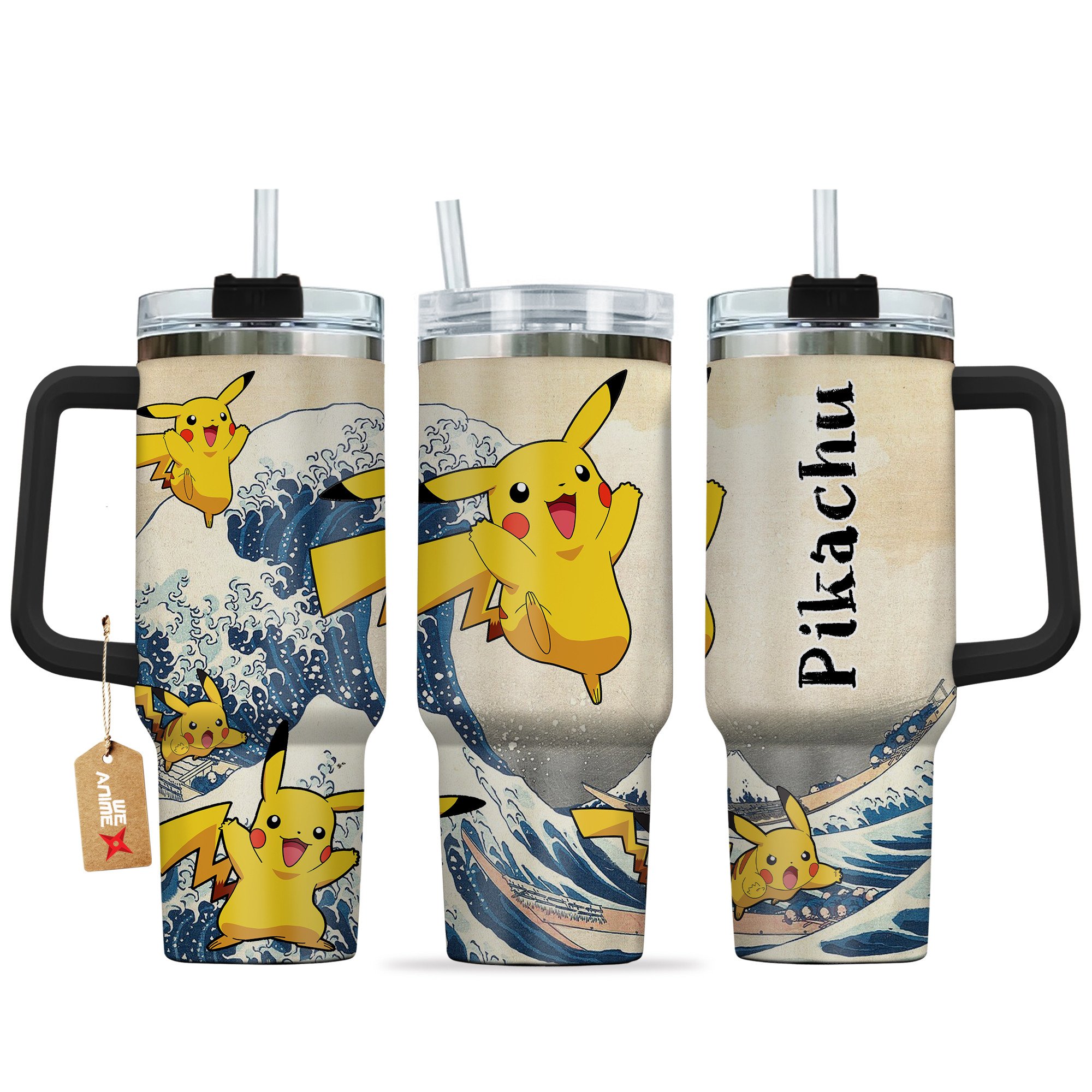 Hydratemerch Pikachu Pokemon Anime Custom Stanley Quencher 40oz Stainless Steel Tumbler With Handle