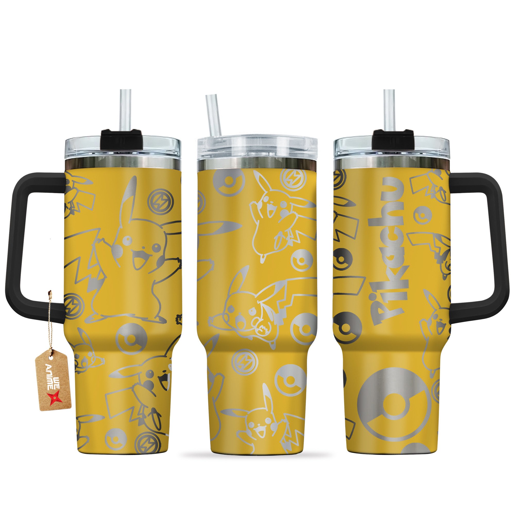 Hydratemerch Pikachu Pokemon Anime Custom Stanley Quencher 40oz Stainless Steel Tumbler With Handle