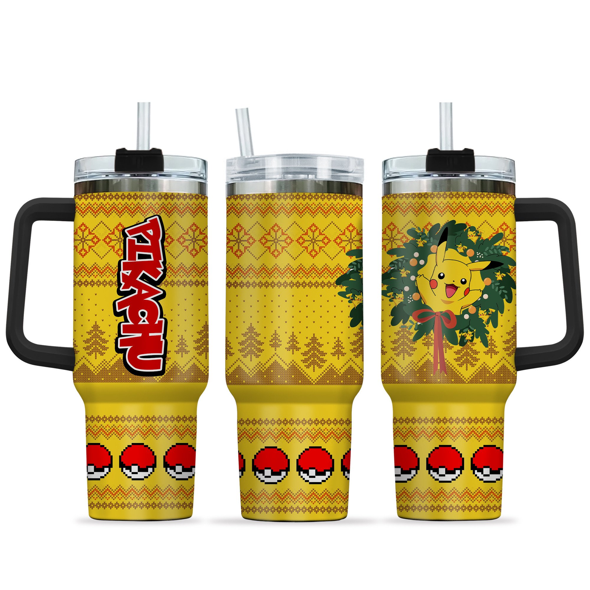 Hydratemerch Pikachu Pokemon Anime Custom Stanley Quencher 40oz Stainless Steel Tumbler With Handle