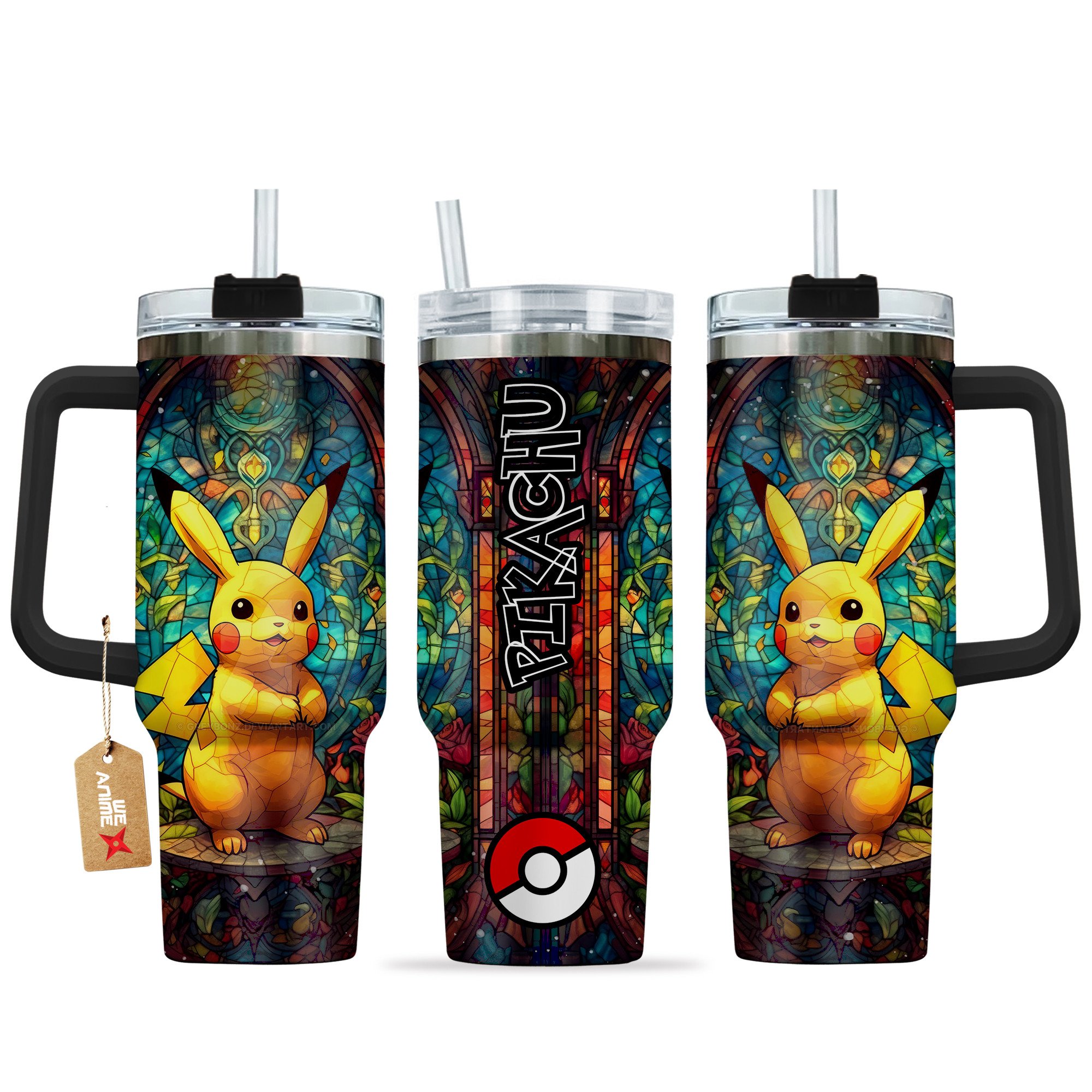 Hydratemerch Pikachu Pokemon Anime Custom Stanley Quencher 40oz Stainless Steel Tumbler With Handle