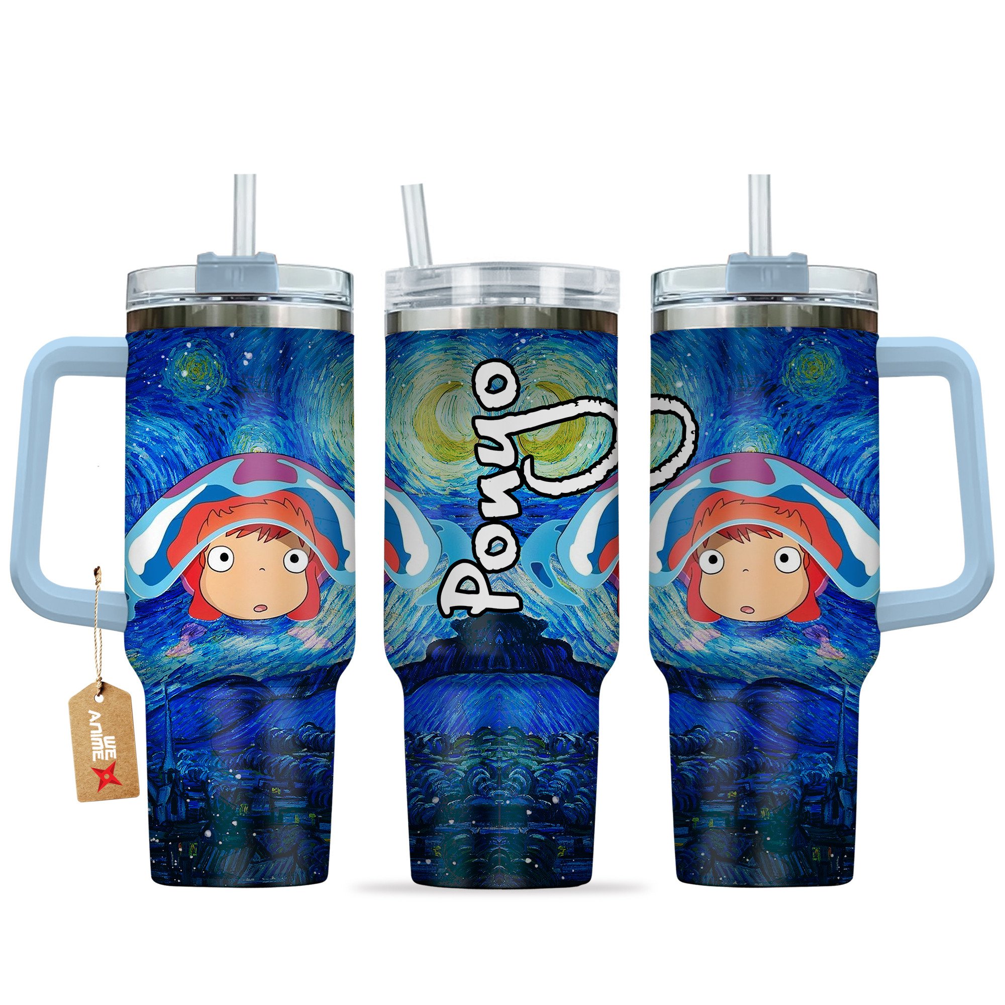Hydratemerch Ponyo Anime Custom Stanley Quencher 40oz Stainless Steel Tumbler With Handle