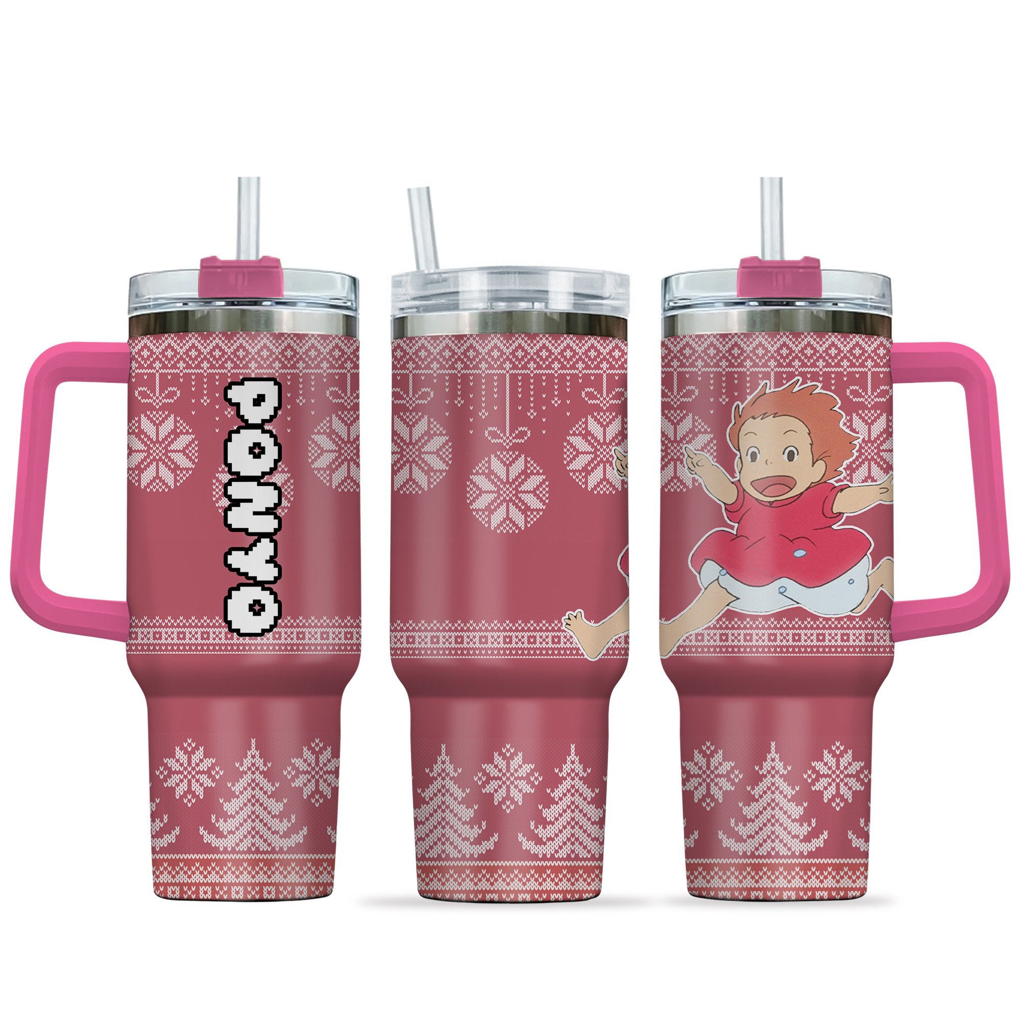 Hydratemerch Ponyo Anime Custom Stanley Quencher 40oz Stainless Steel Tumbler With Handle