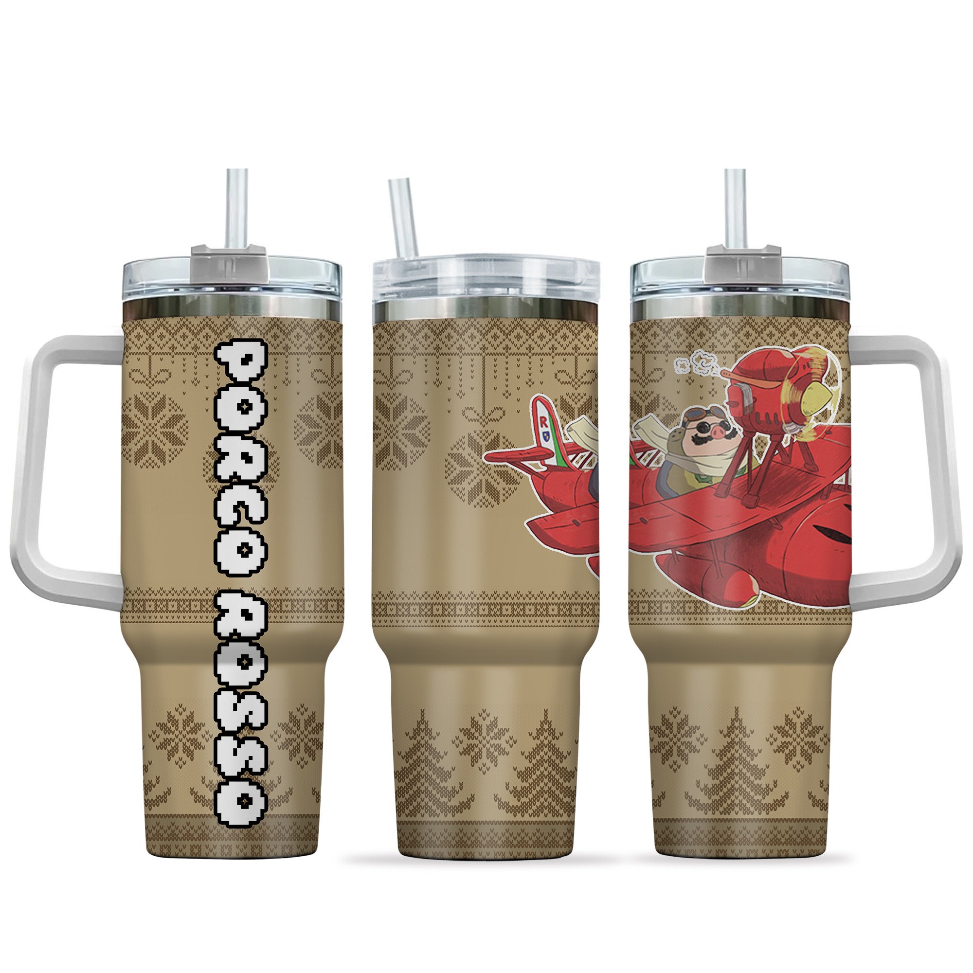 Hydratemerch Porco Rosso Anime Custom Stanley Quencher 40oz Stainless Steel Tumbler With Handle