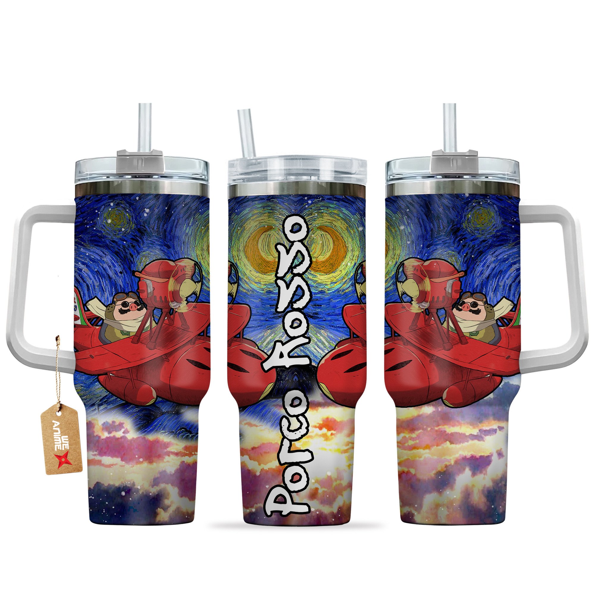 Hydratemerch Porco Rosso Anime Custom Stanley Quencher 40oz Stainless Steel Tumbler With Handle
