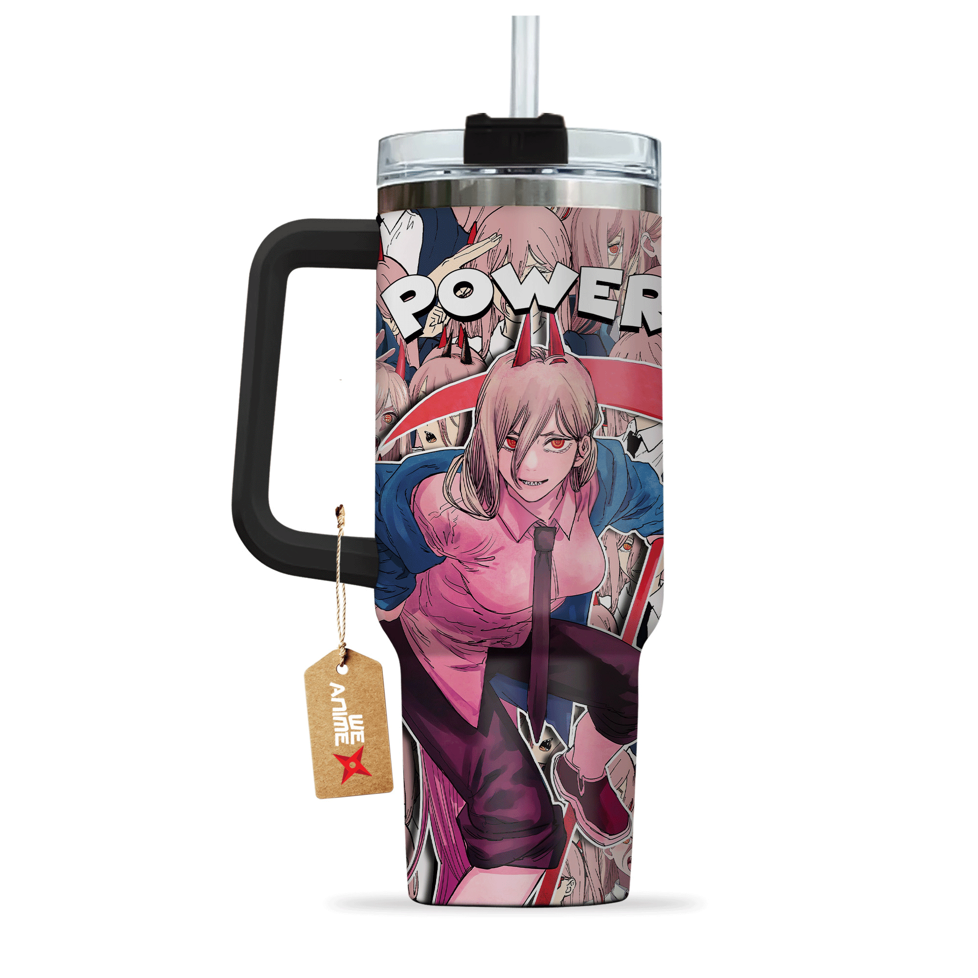 Hydratemerch Power Chainsaw Man Anime Custom Stanley Quencher 40oz Stainless Steel Tumbler With Handle