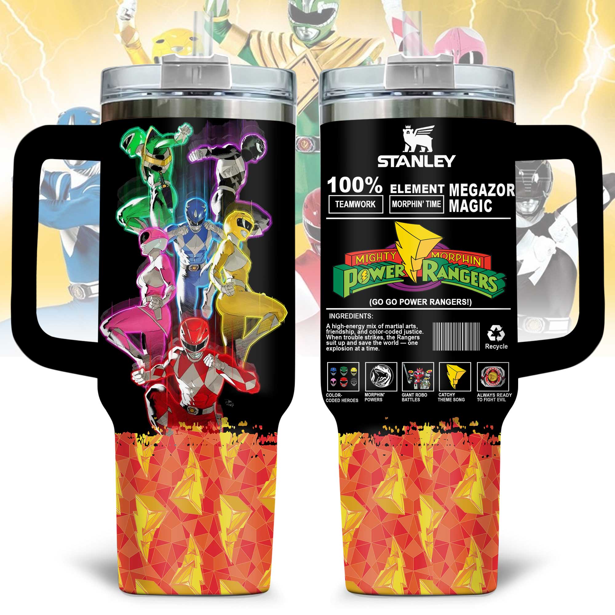 Hydratemerch Power Rangers Movies Custom Stanley Quencher 40oz Stainless Steel Tumbler With Handle