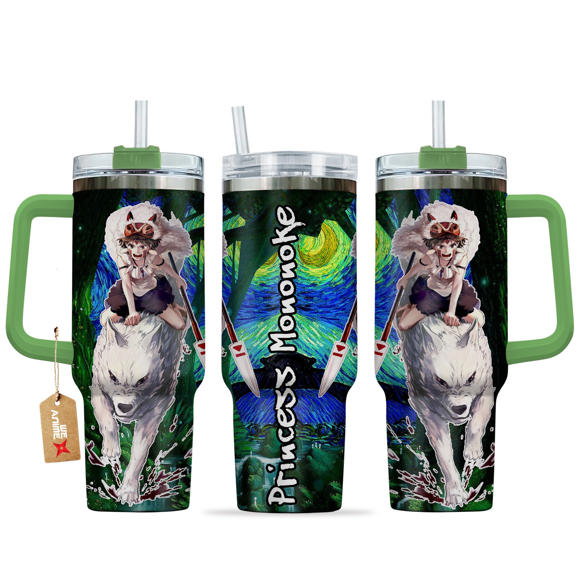 Hydratemerch Princess Mononoke Anime Custom Stanley Quencher 40oz Stainless Steel Tumbler With Handle