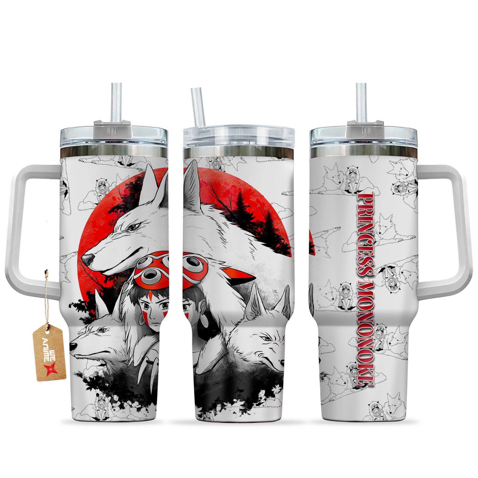 Hydratemerch Princess Mononoke Anime Custom Stanley Quencher 40oz Stainless Steel Tumbler With Handle