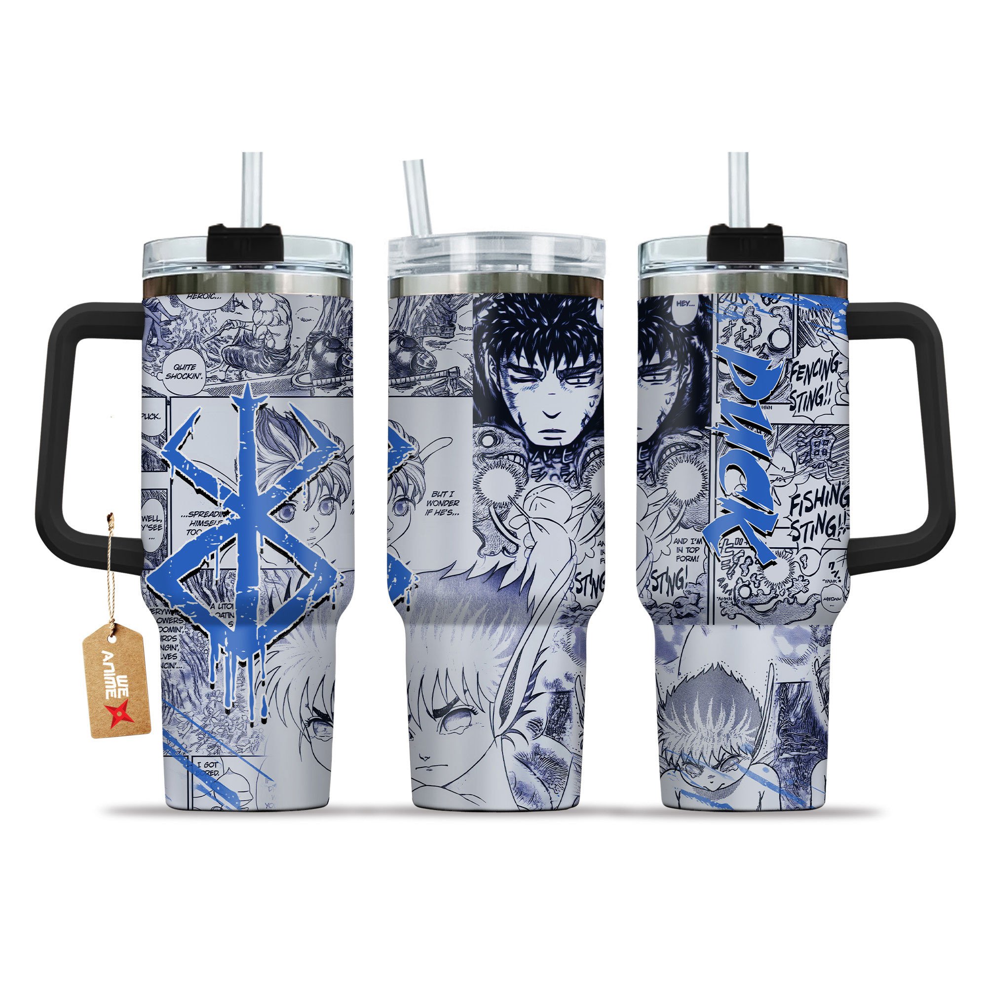 Hydratemerch Puck Berserk Anime Custom Stanley Quencher 40oz Stainless Steel Tumbler With Handle