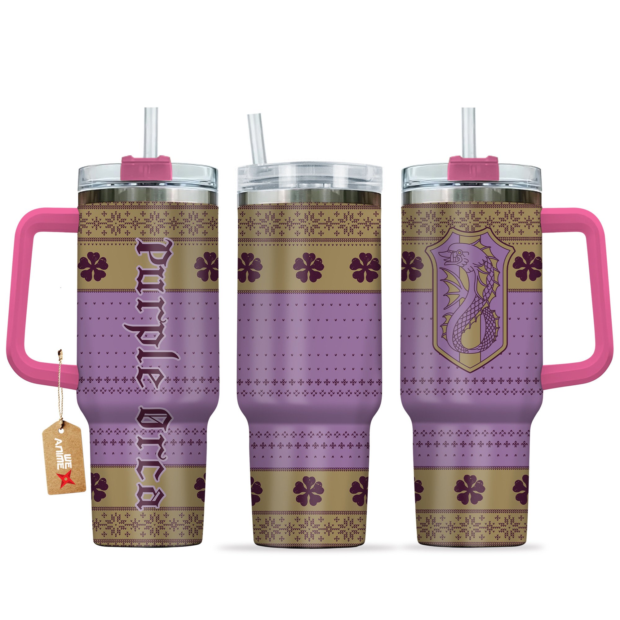 Hydratemerch Purple Orca Black Clover Anime Custom Stanley Quencher 40oz Stainless Steel Tumbler With Handle