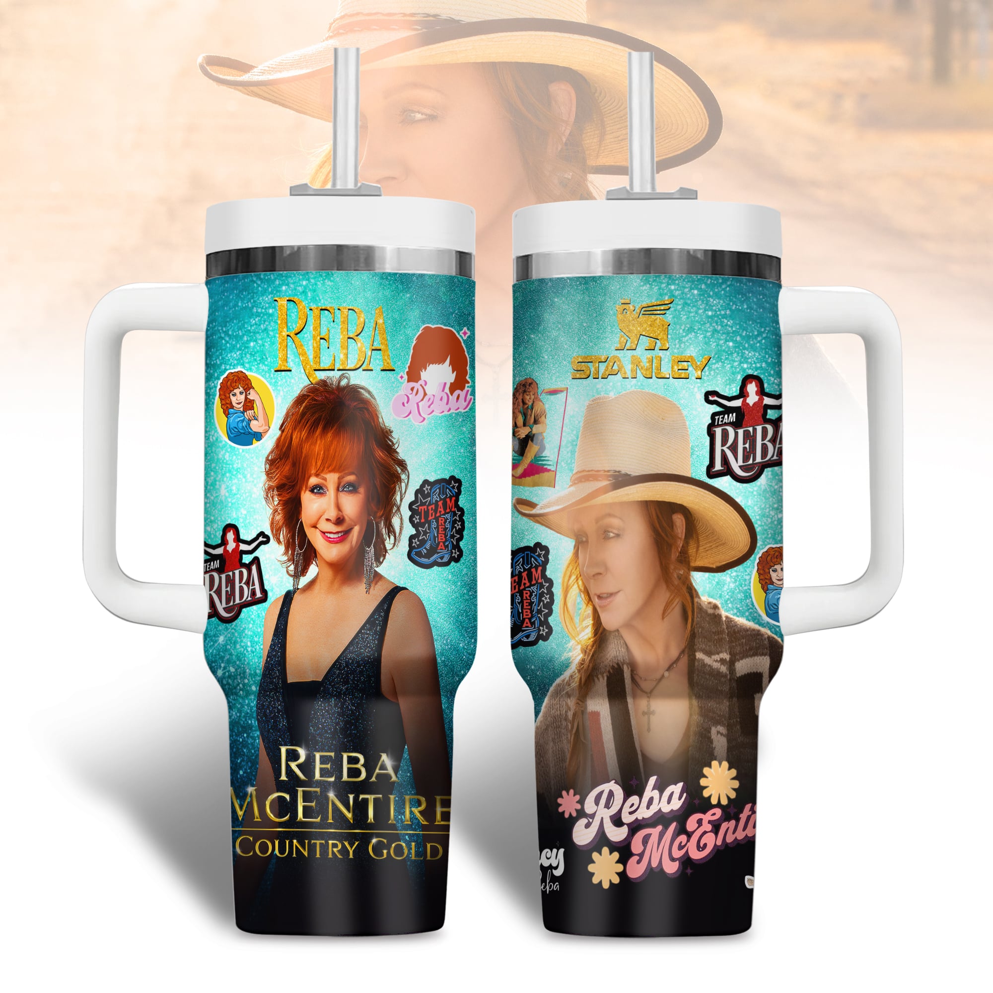 Hydratemerch Reba McEntire Music Custom Stanley Quencher 40oz Stainless Steel Tumbler With Handle