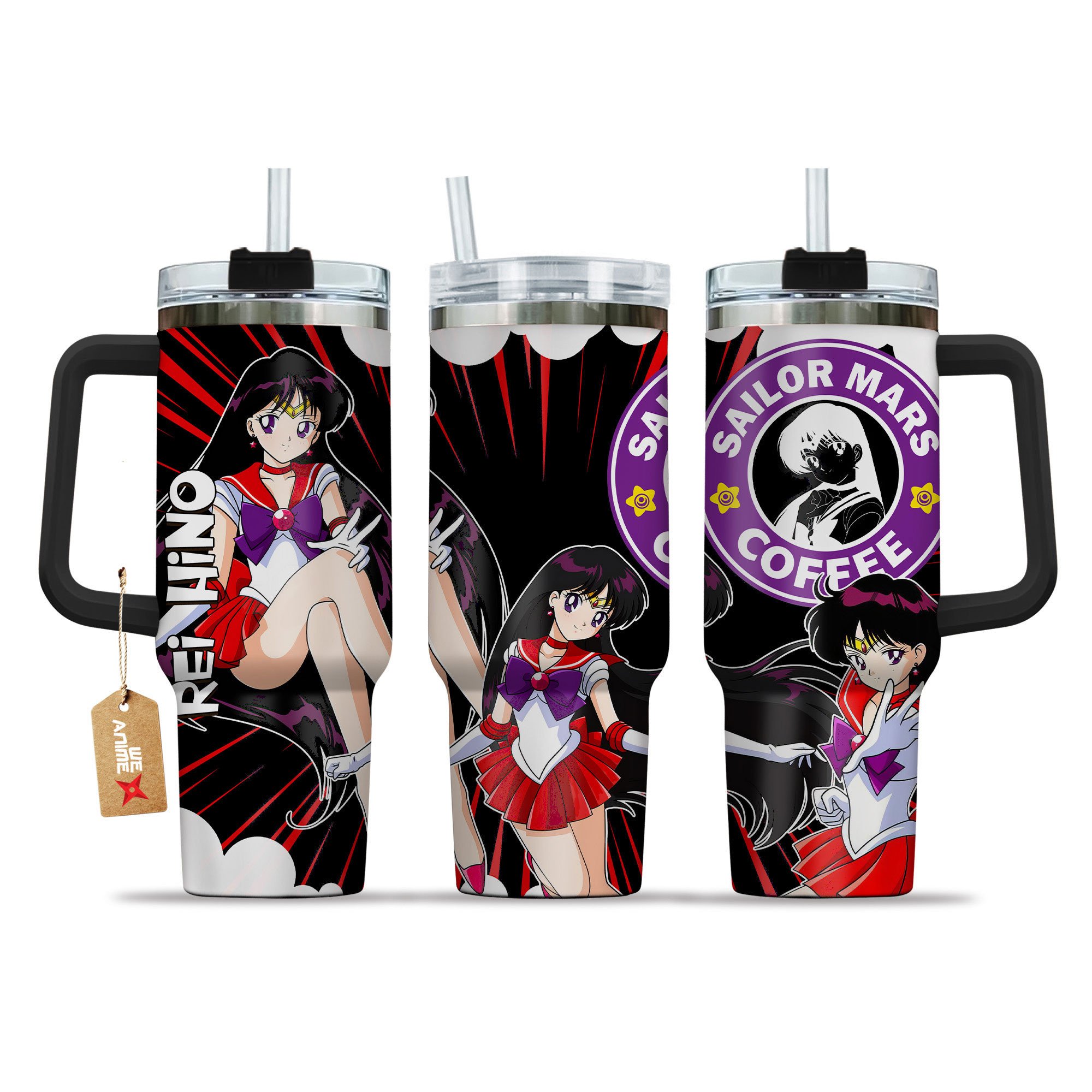 Hydratemerch Rei Hino Sailor Moon Anime Custom Stanley Quencher 40oz Stainless Steel Tumbler With Handle