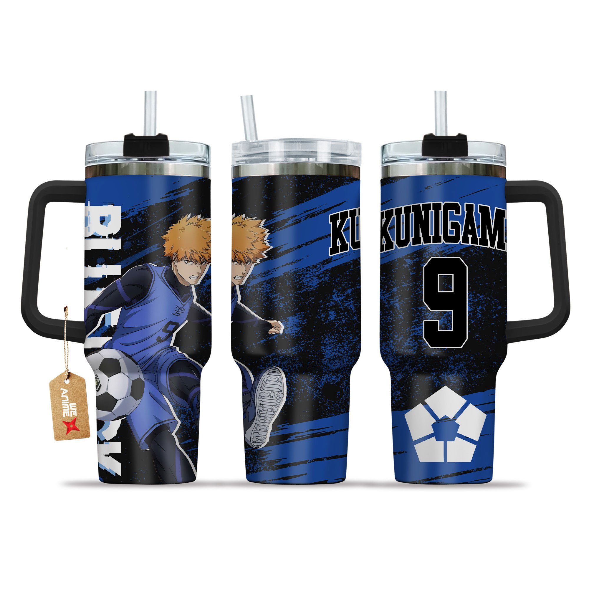 Hydratemerch Rensuke Kunigami 9 Blue Lock Anime Custom Stanley Quencher 40oz Stainless Steel Tumbler With Handle