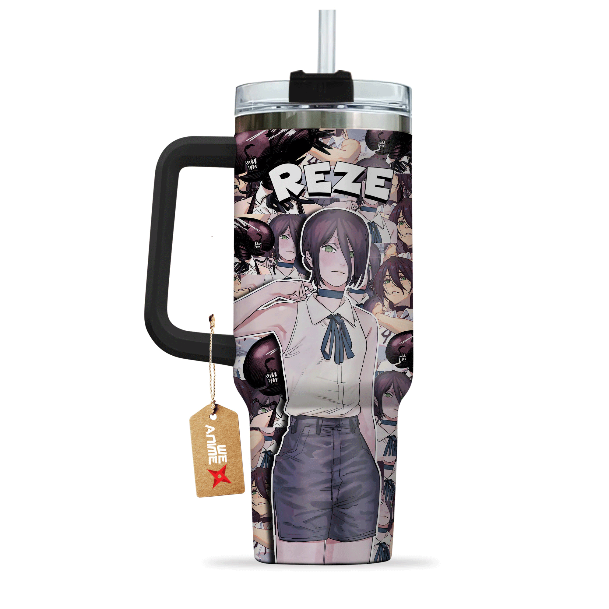 Hydratemerch Reze Chainsaw Man Anime Custom Stanley Quencher 40oz Stainless Steel Tumbler With Handle
