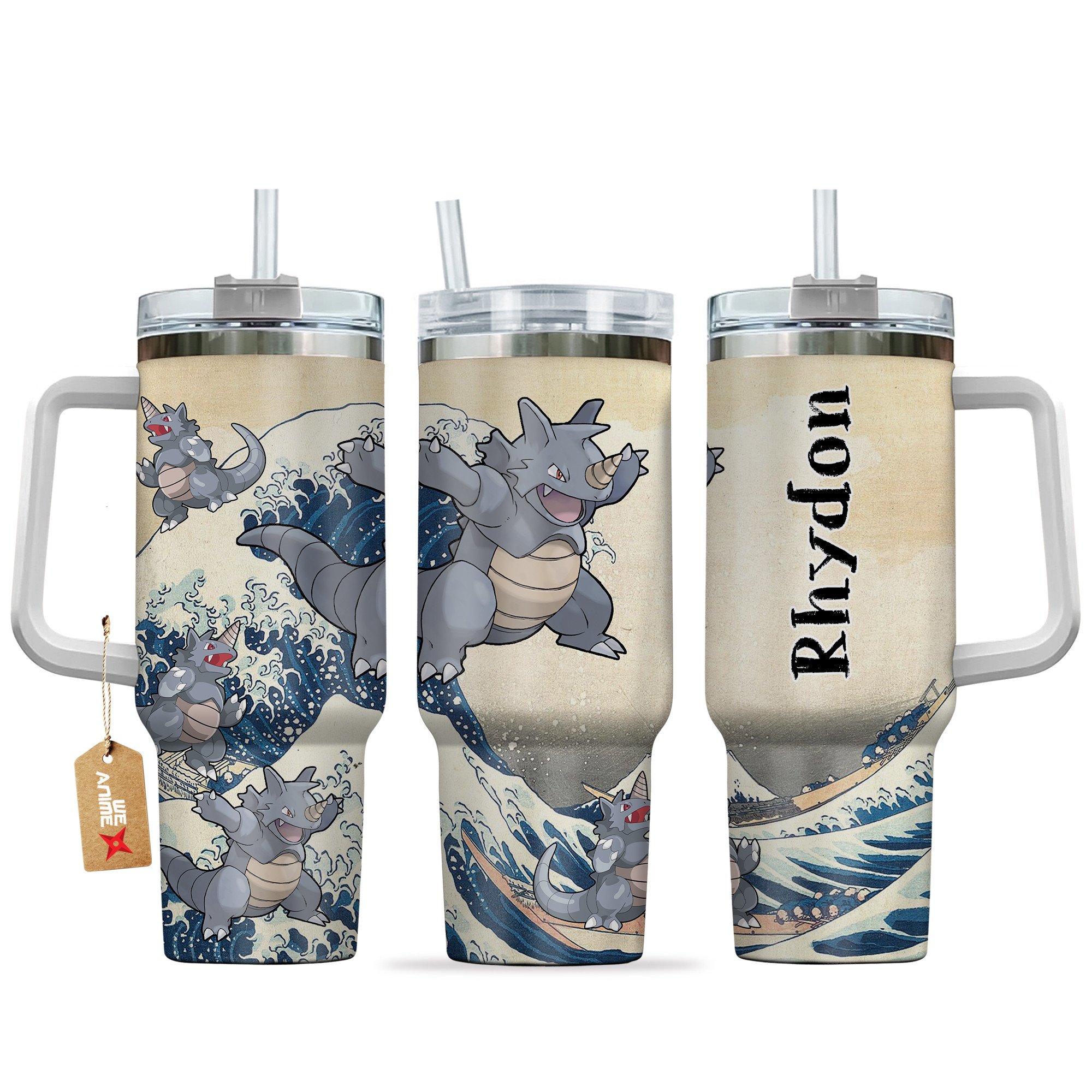 Hydratemerch Rhydon Pokemon Anime Custom Stanley Quencher 40oz Stainless Steel Tumbler With Handle