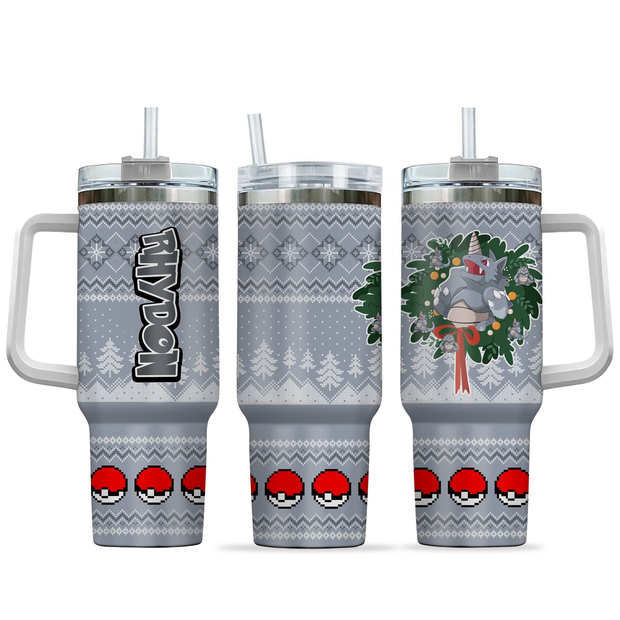 Hydratemerch Rhydon Pokemon Anime Custom Stanley Quencher 40oz Stainless Steel Tumbler With Handle