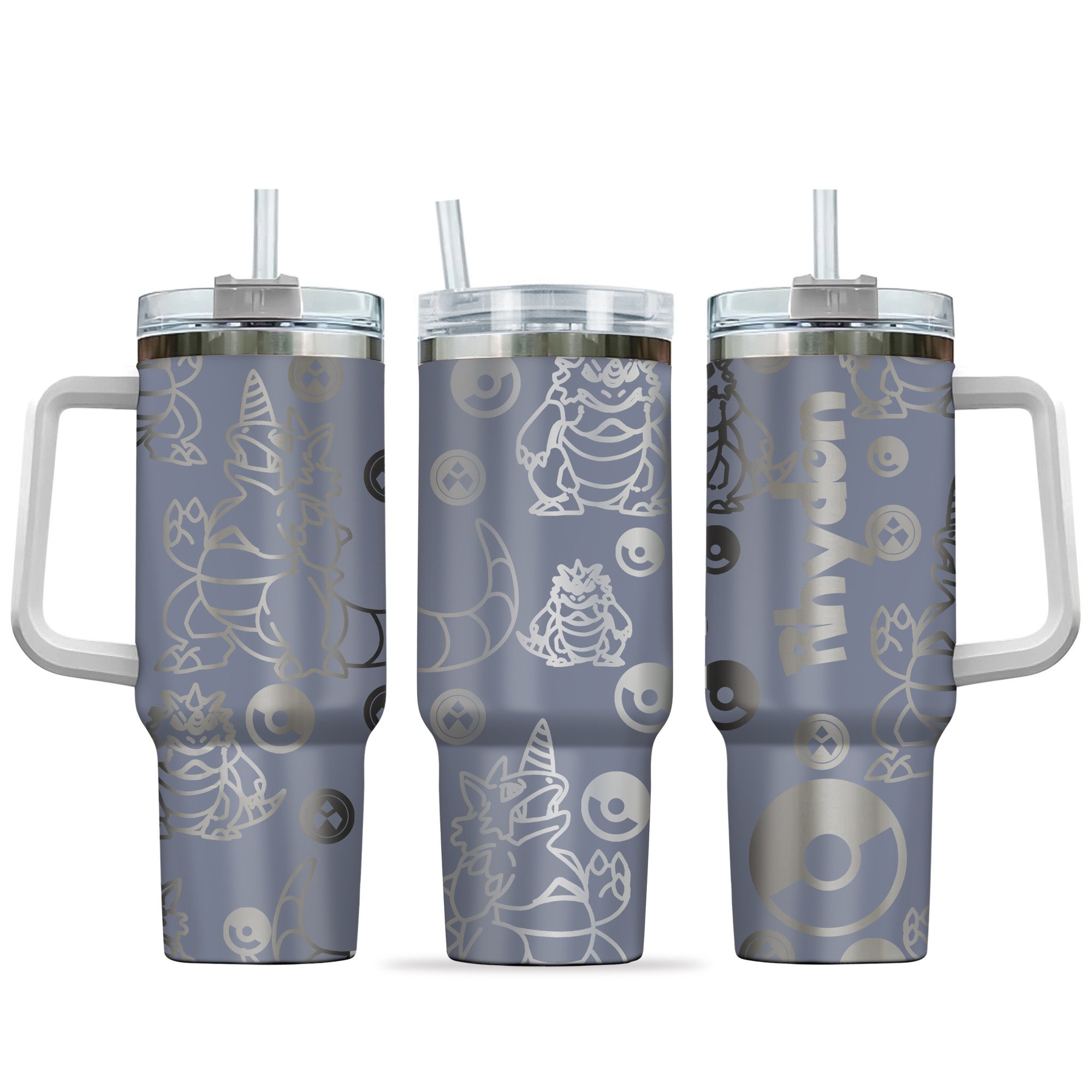 Hydratemerch Rhydon Pokemon Anime Custom Stanley Quencher 40oz Stainless Steel Tumbler With Handle