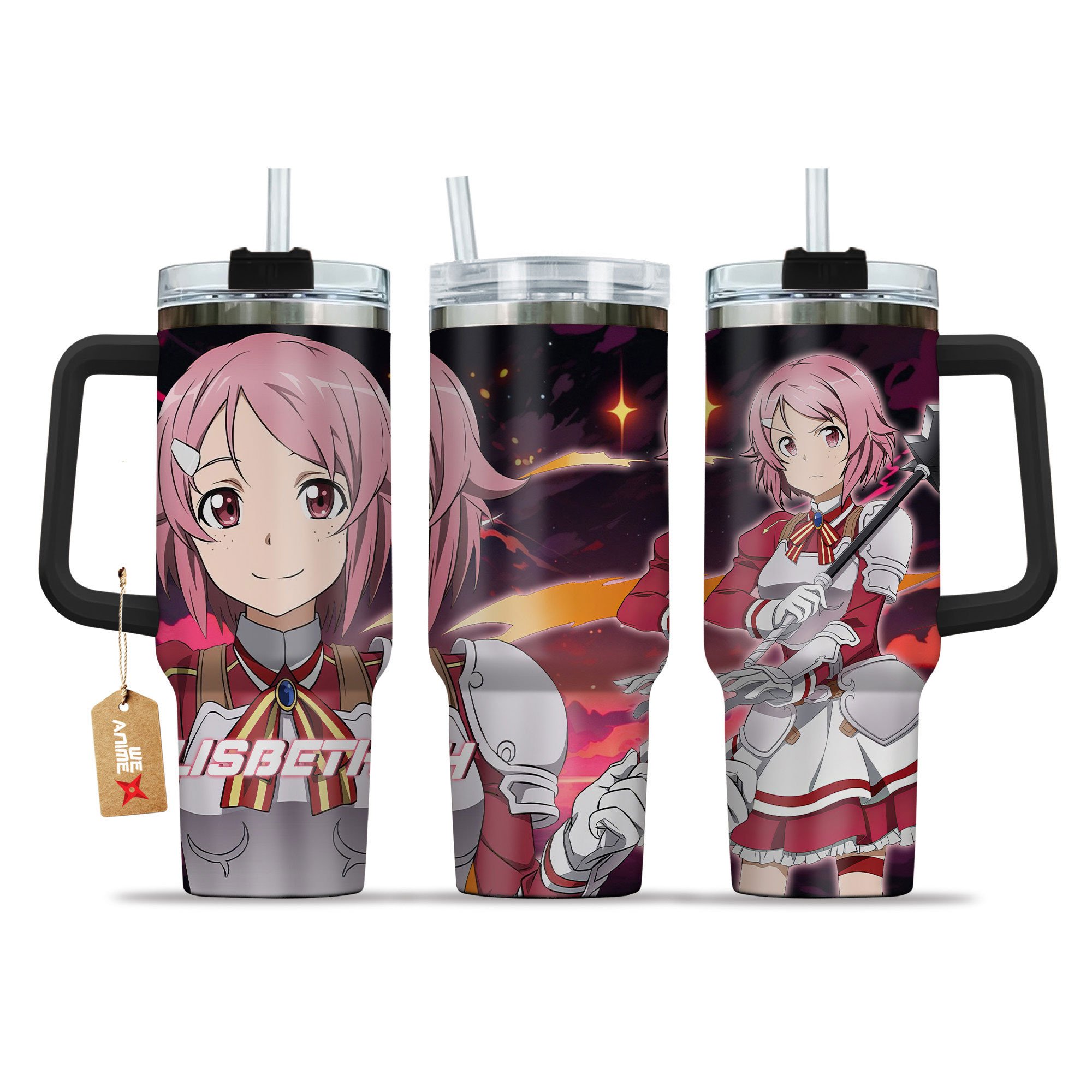 Hydratemerch Rika Shinozaki (Lisbeth) Sword Art Online Anime Custom Stanley Quencher 40oz Stainless Steel Tumbler With Handle