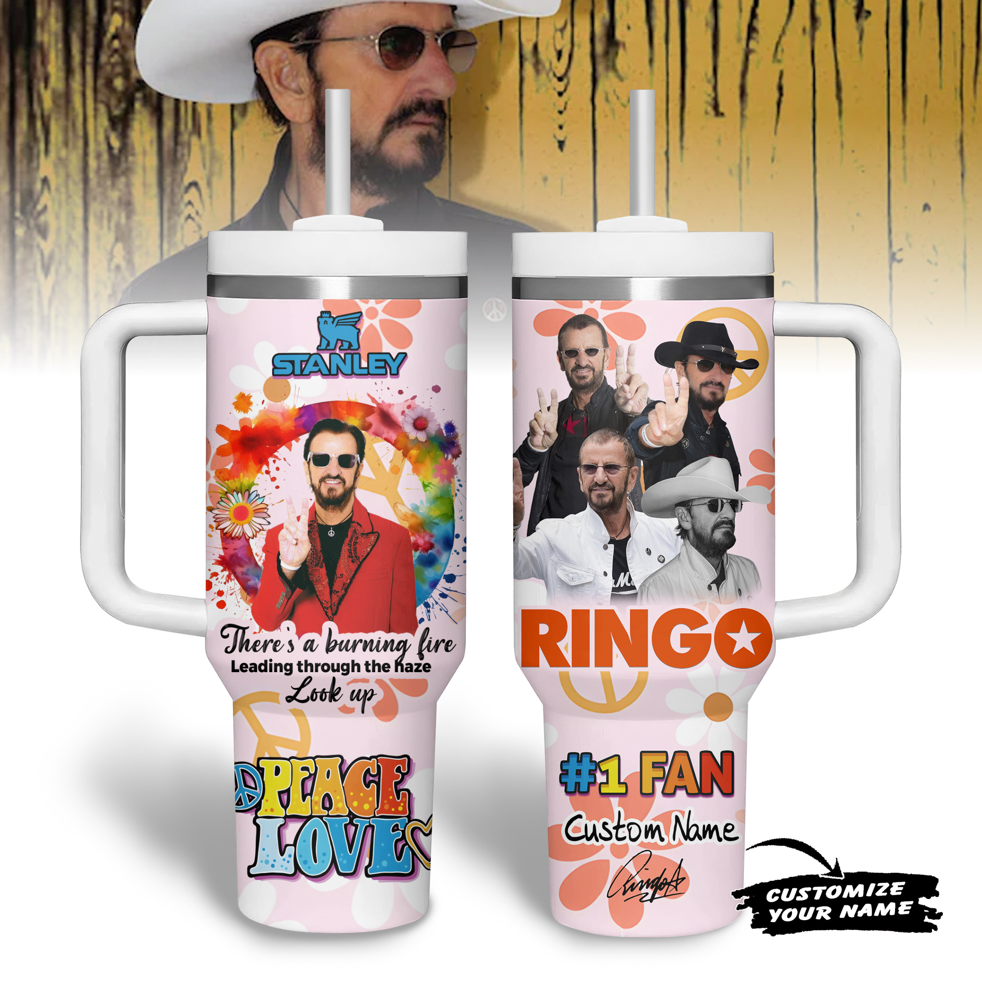 Hydratemerch Ringo Starr Music Custom Stanley Quencher 40oz Stainless Steel Tumbler With Handle