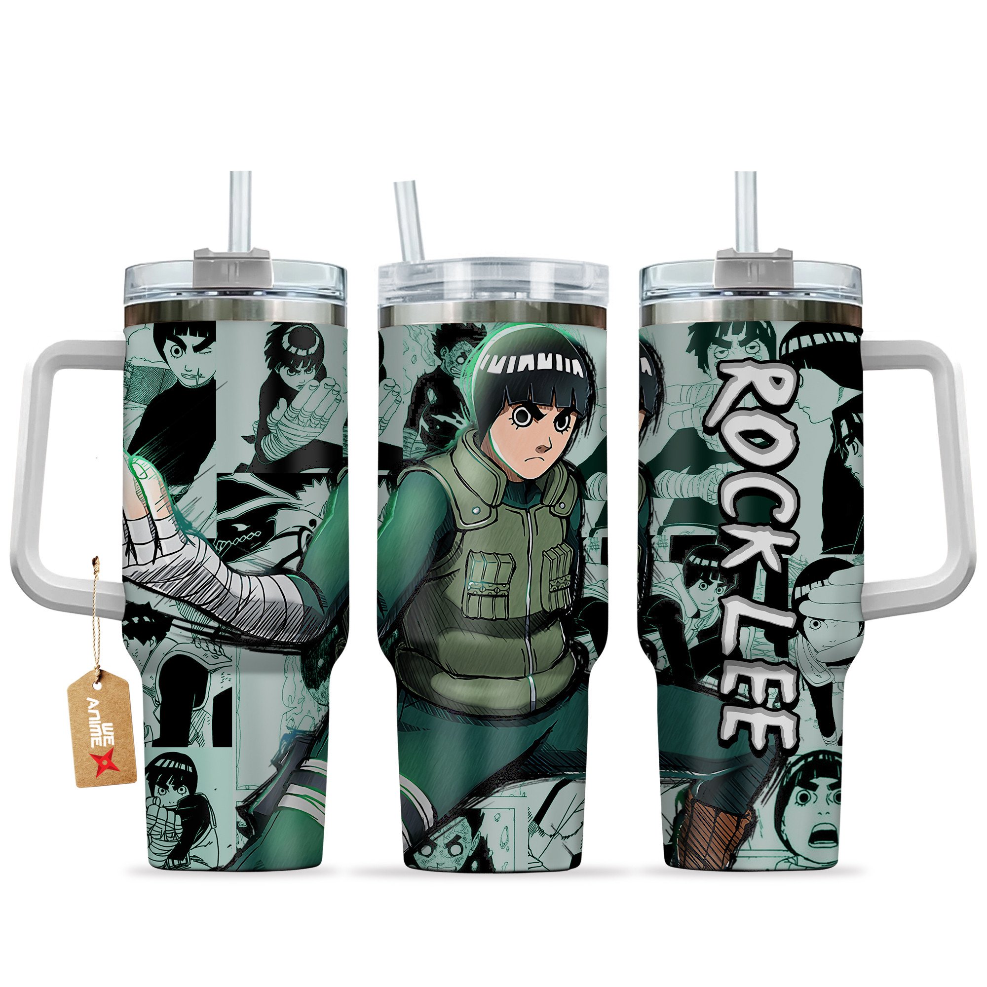Hydratemerch Rock Lee Naruto Anime Custom Stanley Quencher 40oz Stainless Steel Tumbler With Handle