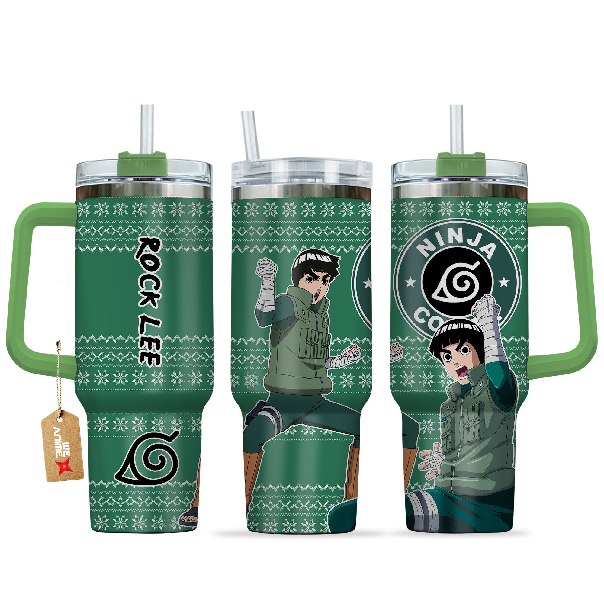 Hydratemerch Rock Lee Naruto Anime Custom Stanley Quencher 40oz Stainless Steel Tumbler With Handle