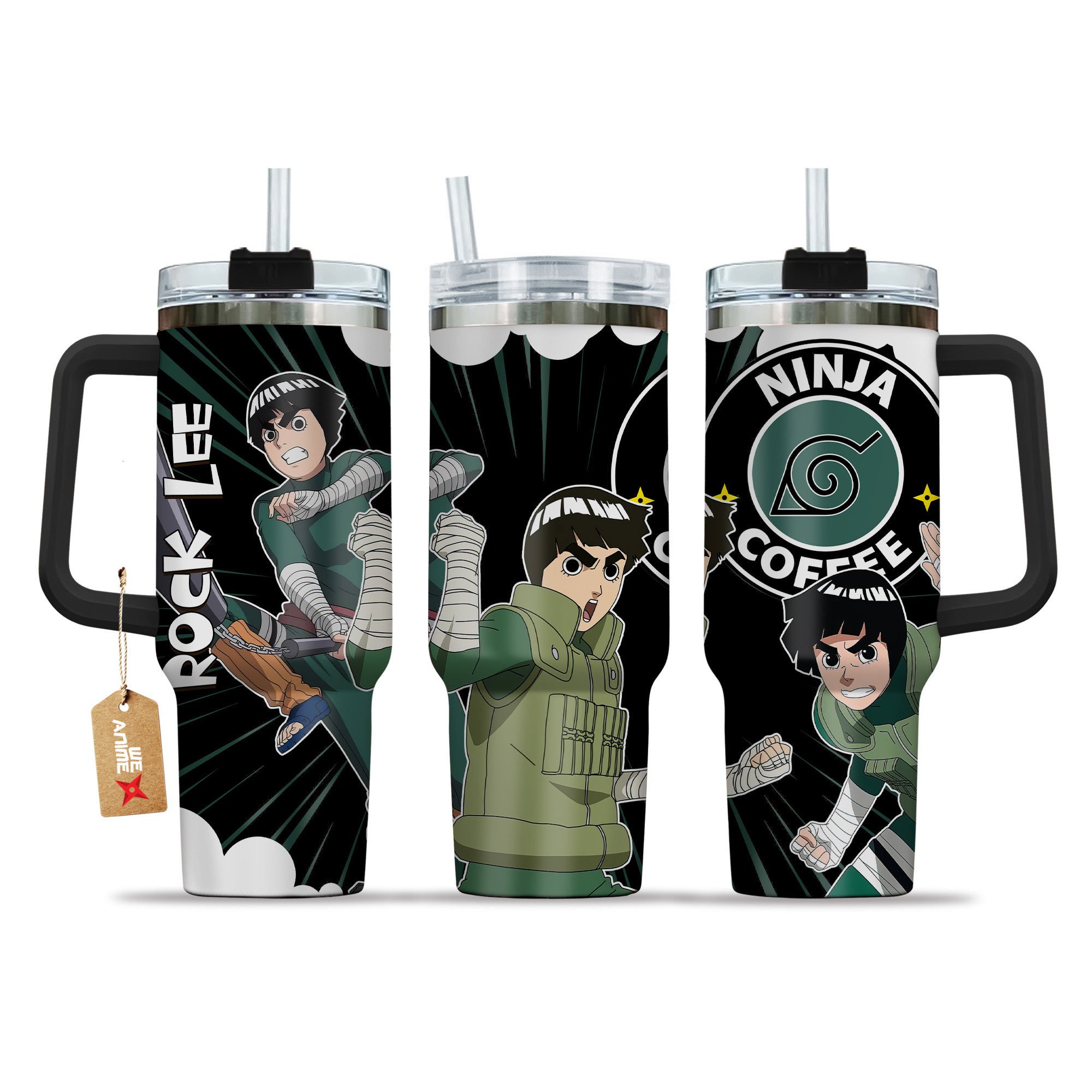 Hydratemerch Rock Lee Naruto Anime Custom Stanley Quencher 40oz Stainless Steel Tumbler With Handle