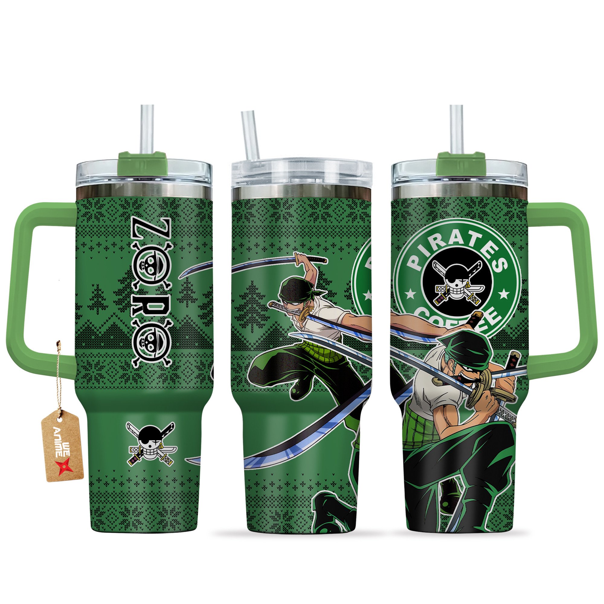 Hydratemerch Roronoa Zoro One Piece Anime Custom Stanley Quencher 40oz Stainless Steel Tumbler With Handle