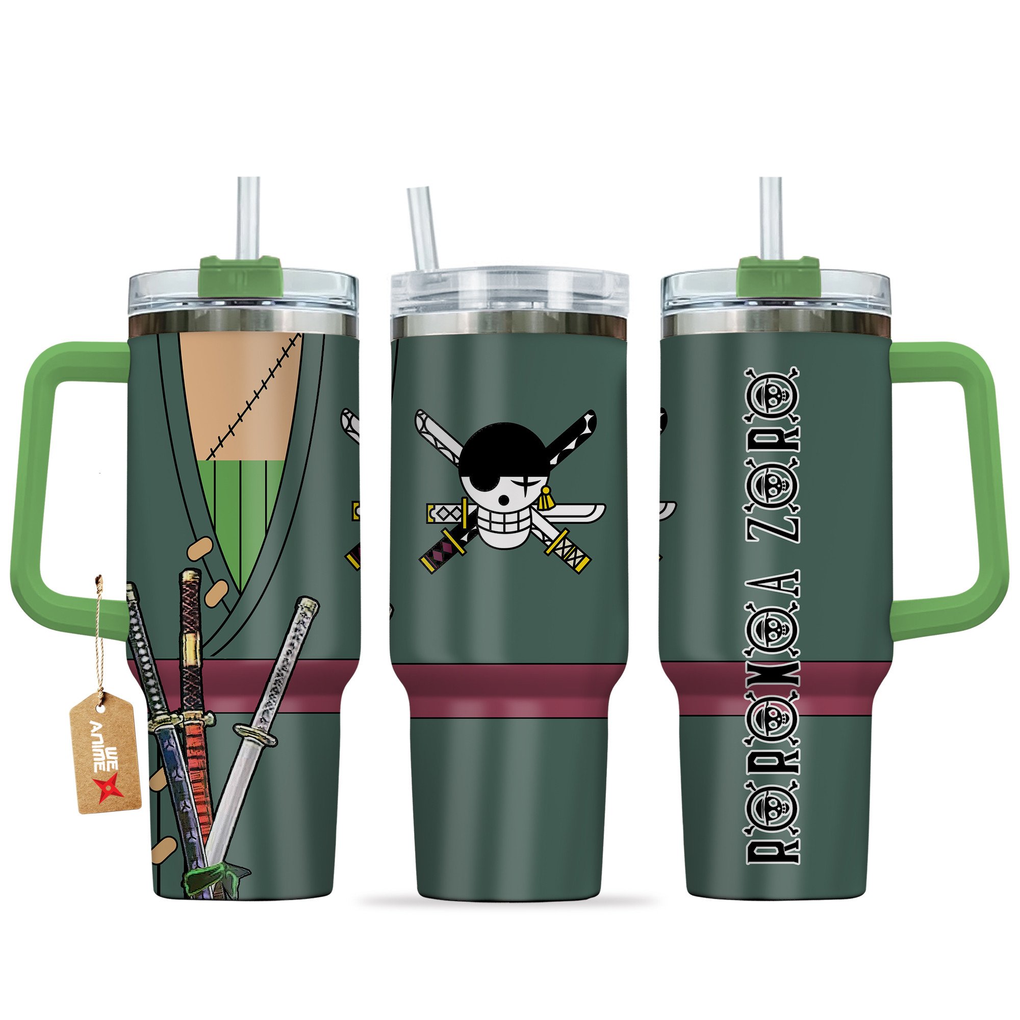 Hydratemerch Roronoa Zoro One Piece Anime Custom Stanley Quencher 40oz Stainless Steel Tumbler With Handle