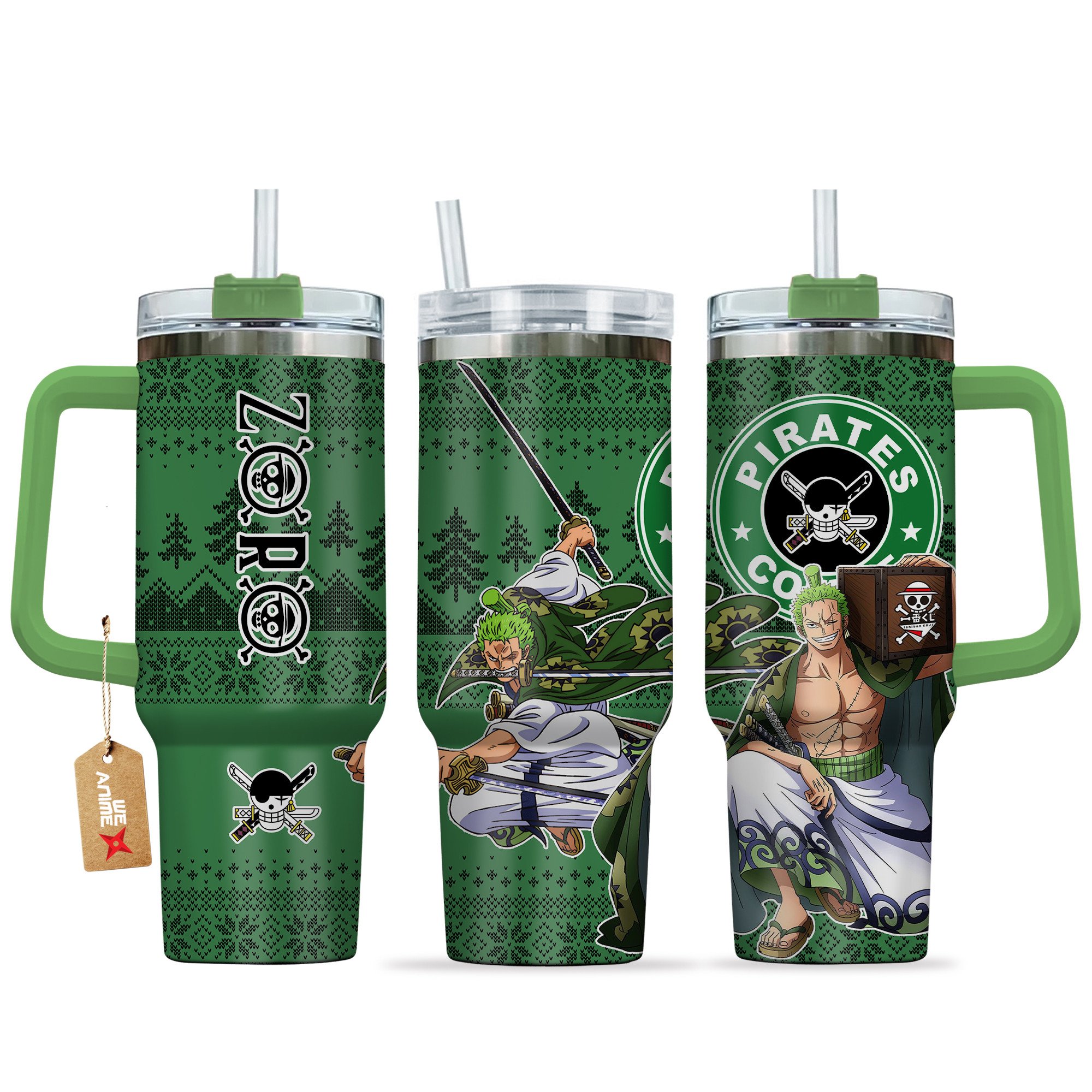 Hydratemerch Roronoa Zoro Wano Arc One Piece Anime Custom Stanley Quencher 40oz Stainless Steel Tumbler With Handle