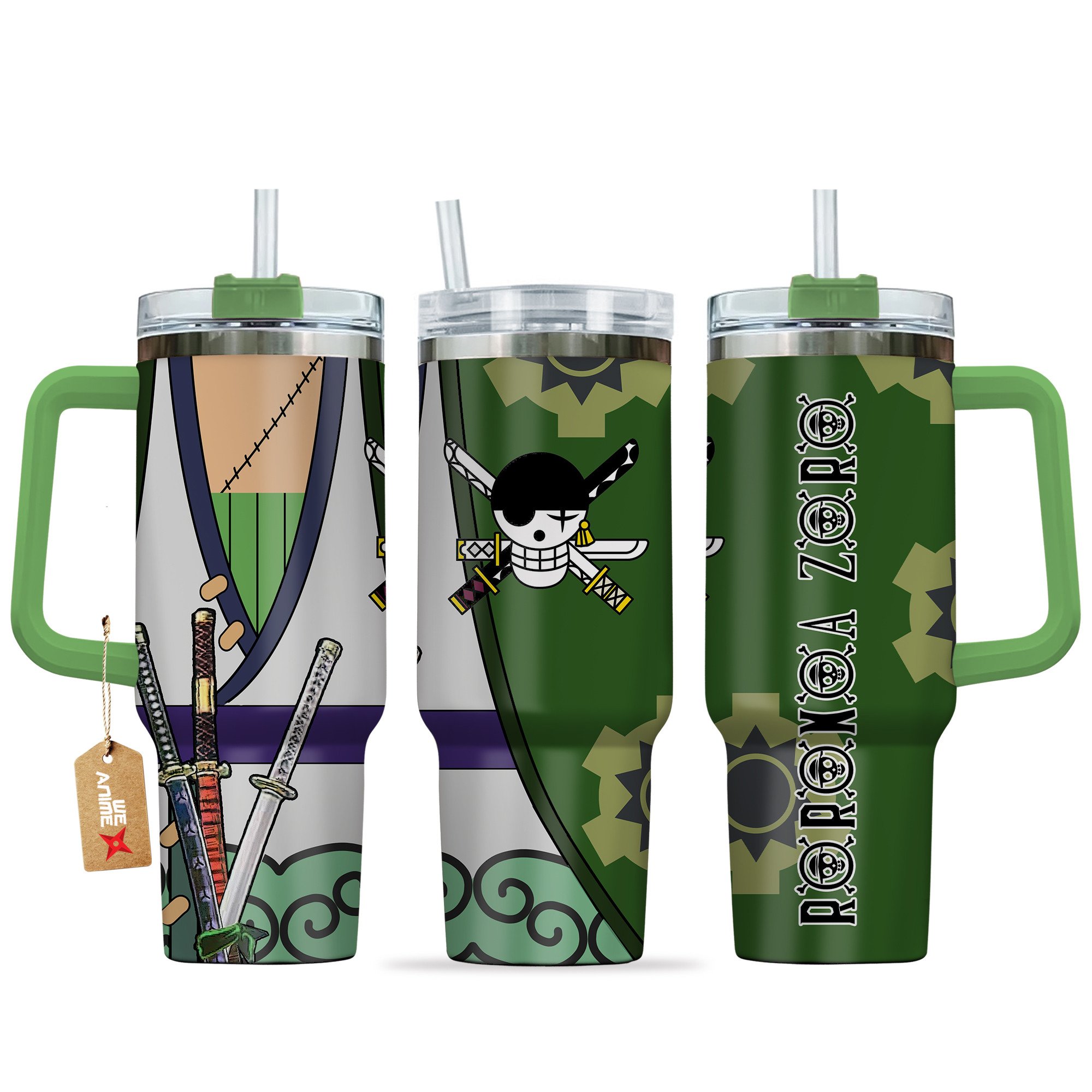Hydratemerch Roronoa Zoro Wano Arc One Piece Anime Custom Stanley Quencher 40oz Stainless Steel Tumbler With Handle